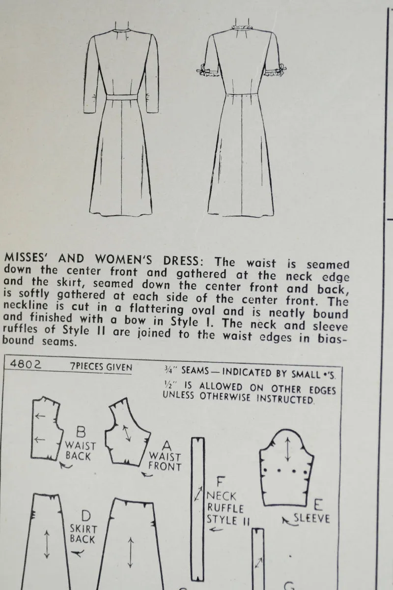 1940's vintage Simplicity 4802 Dress sewing pattern