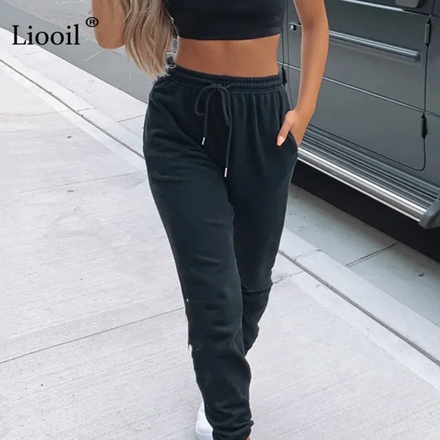 2021 Sexy High Waist Loose Fleece Sweatpants With Pocket Sizes S - L
