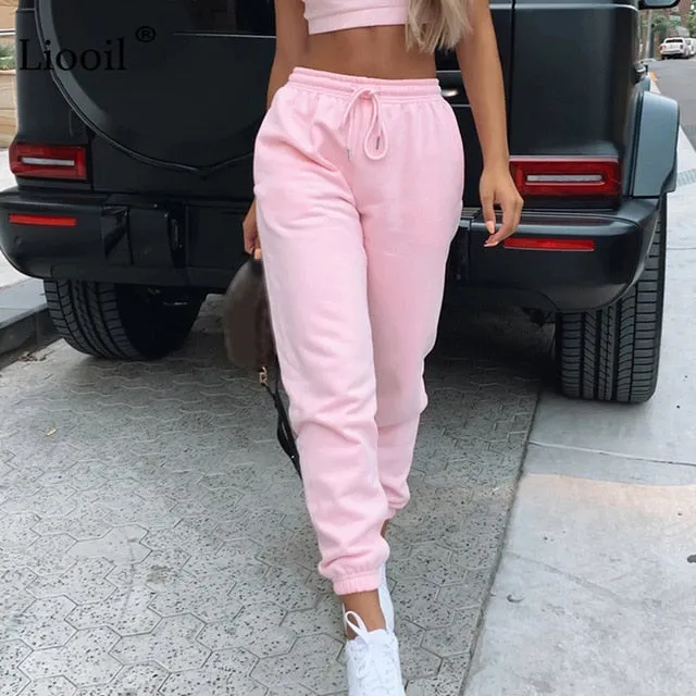2021 Sexy High Waist Loose Fleece Sweatpants With Pocket Sizes S - L