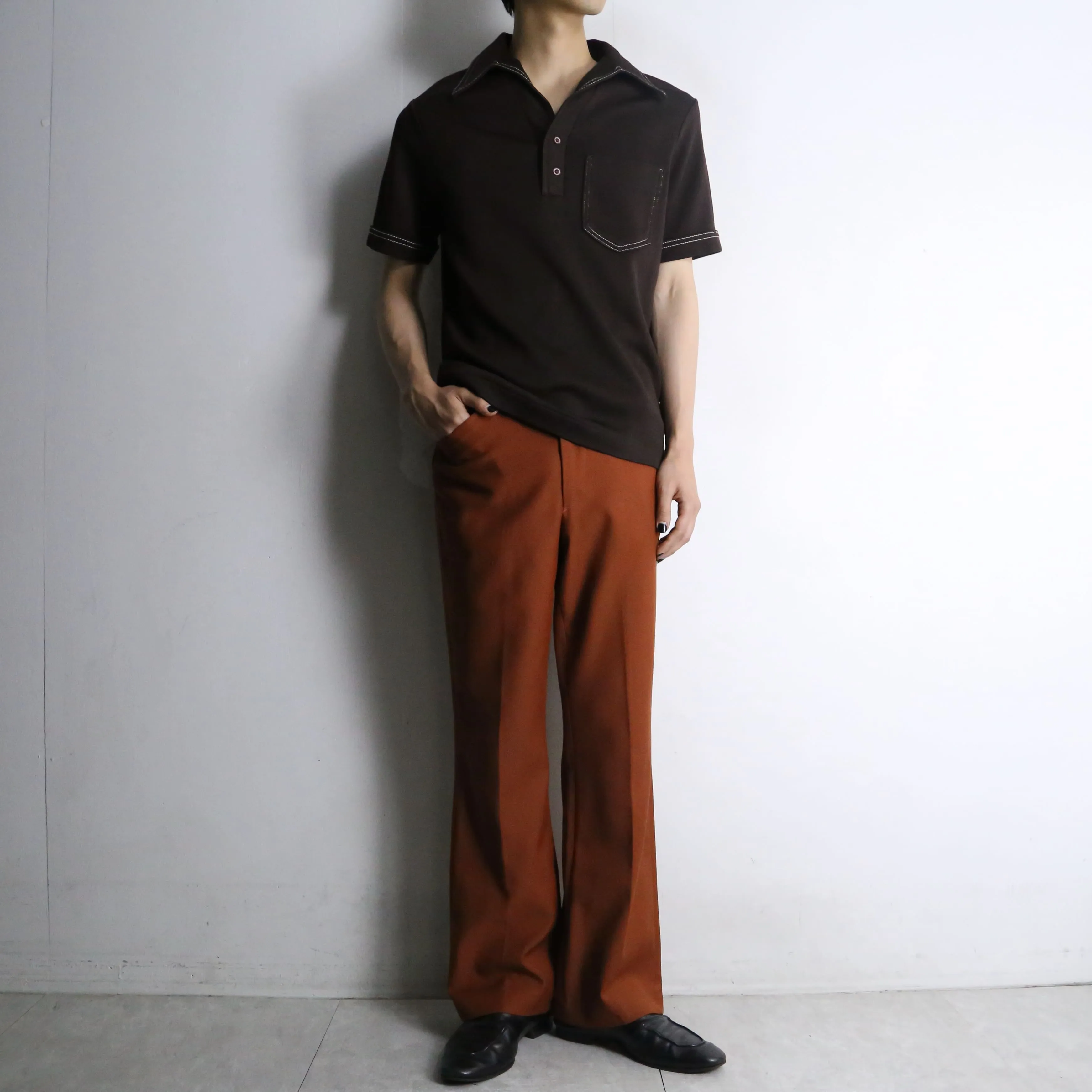 70’s brown color straight flare pants
