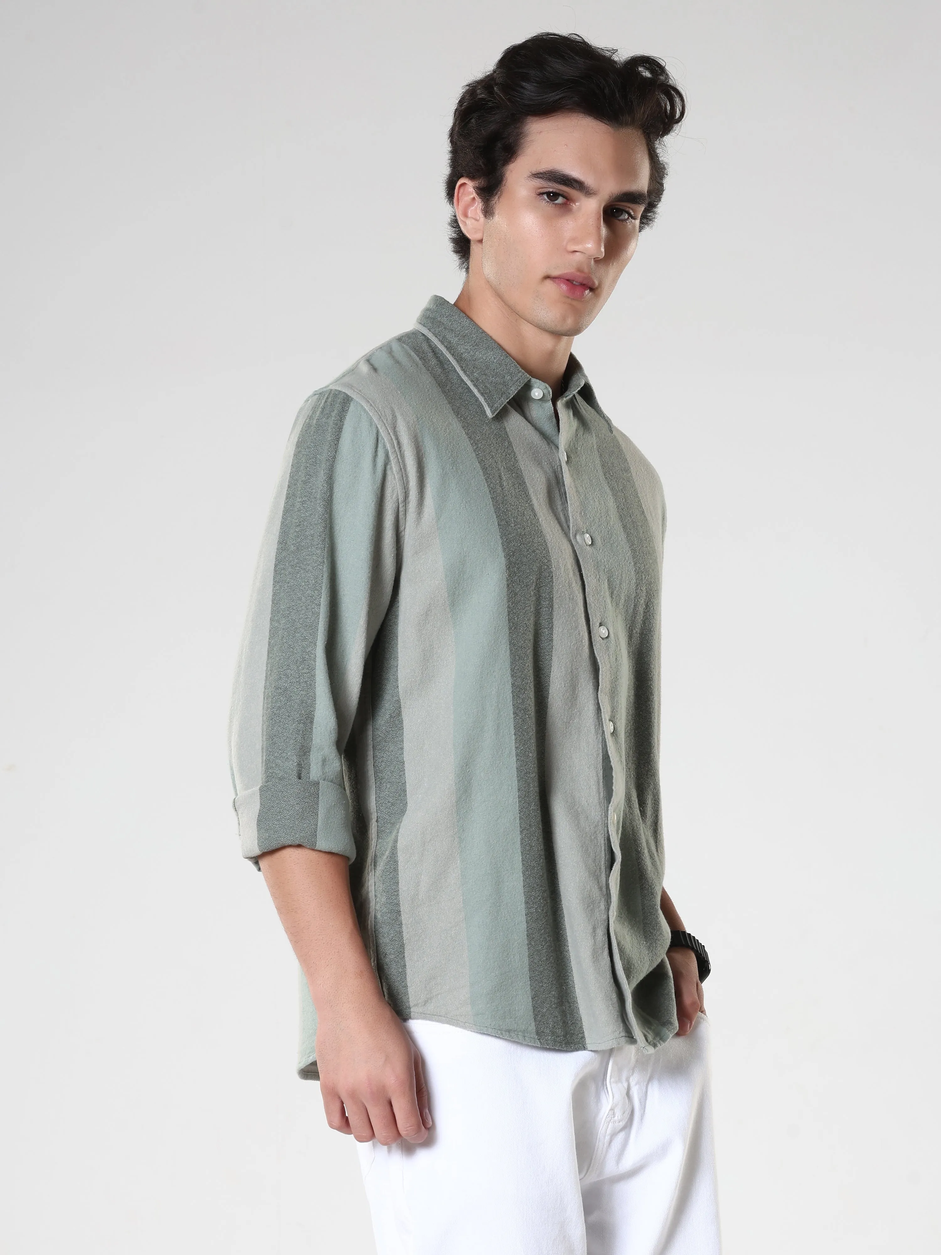 Ambuel - Striped Regular Shirt - Green