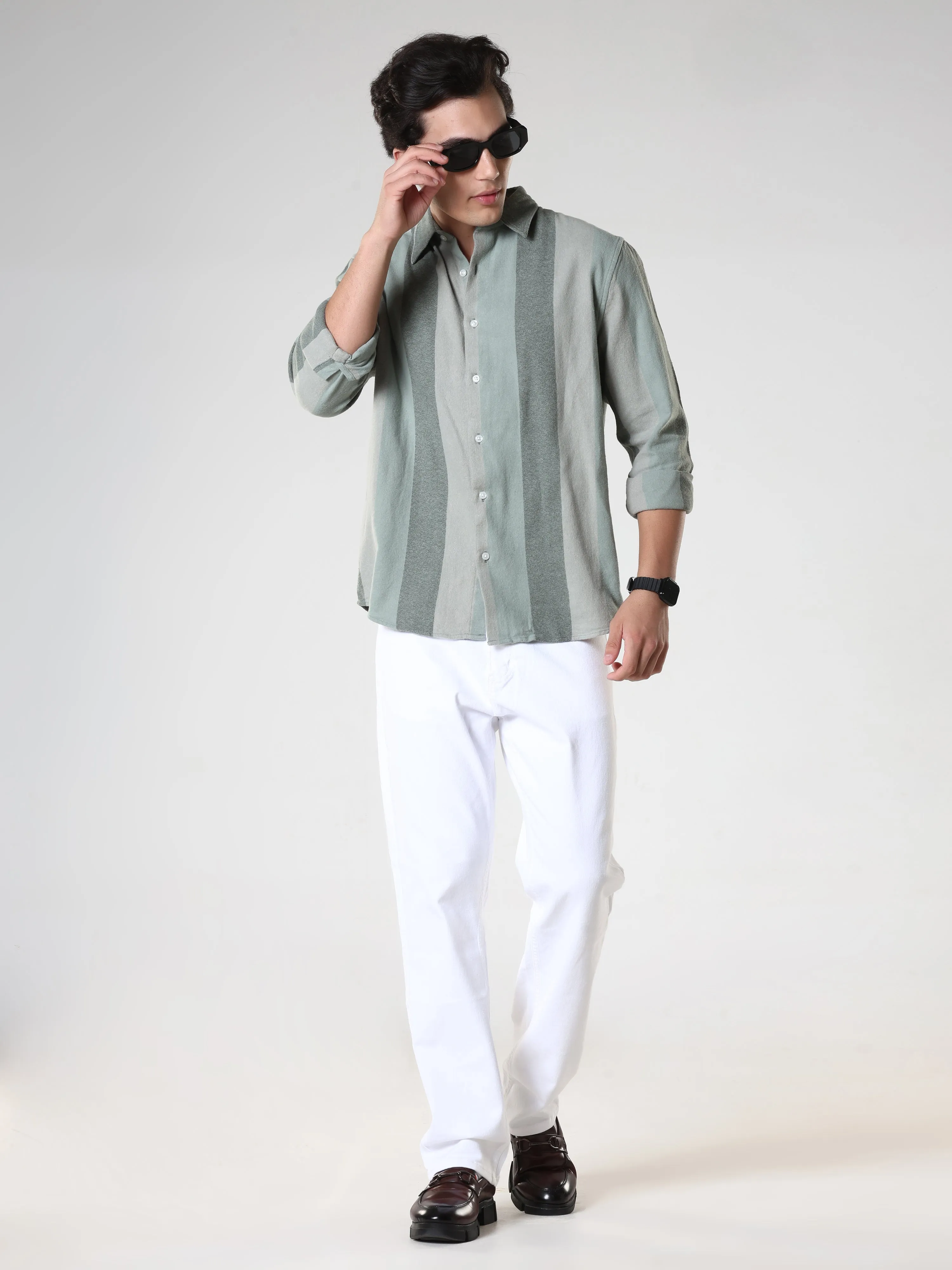 Ambuel - Striped Regular Shirt - Green