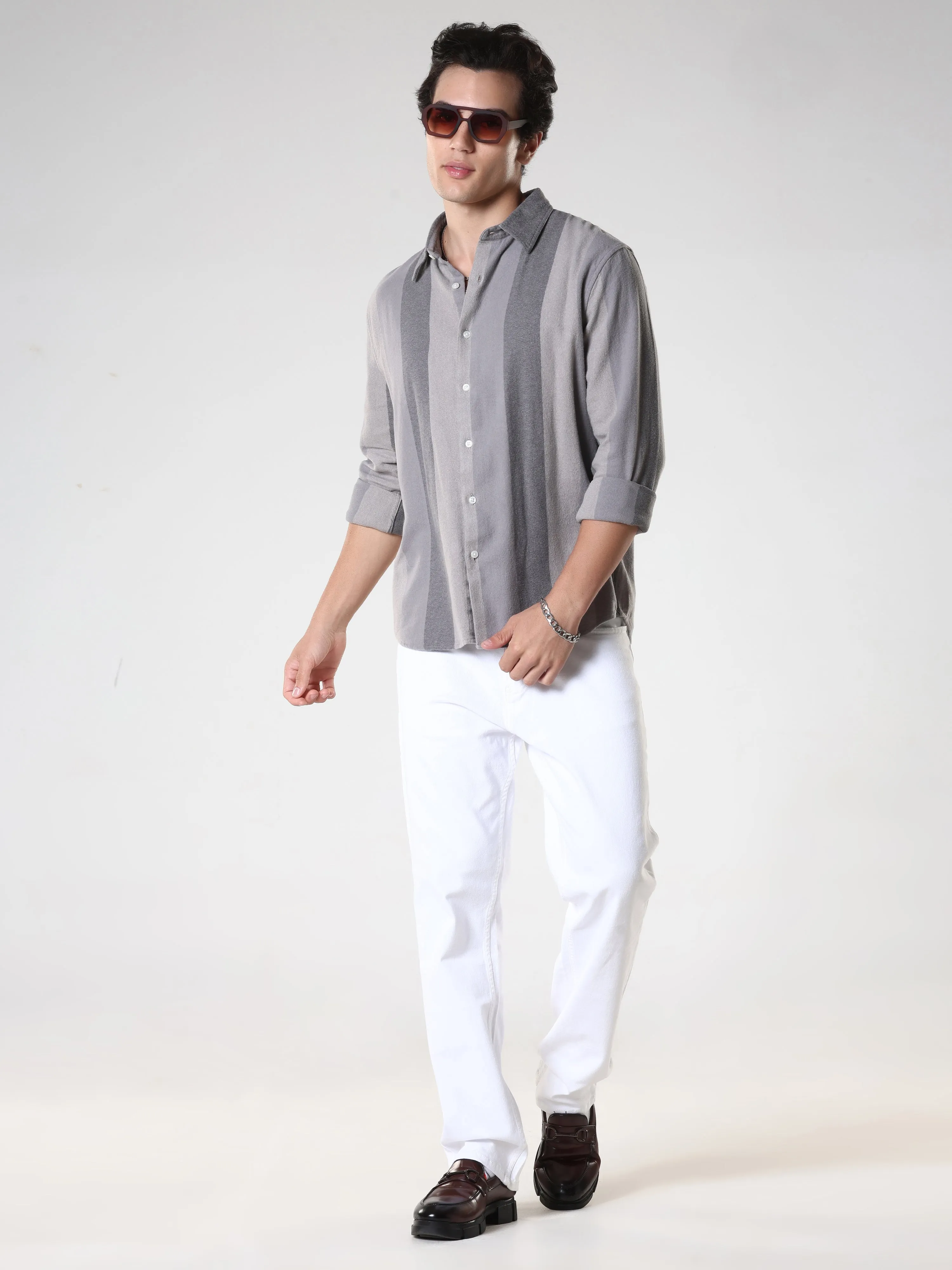 Ambuel - Striped Regular Shirt - Grey