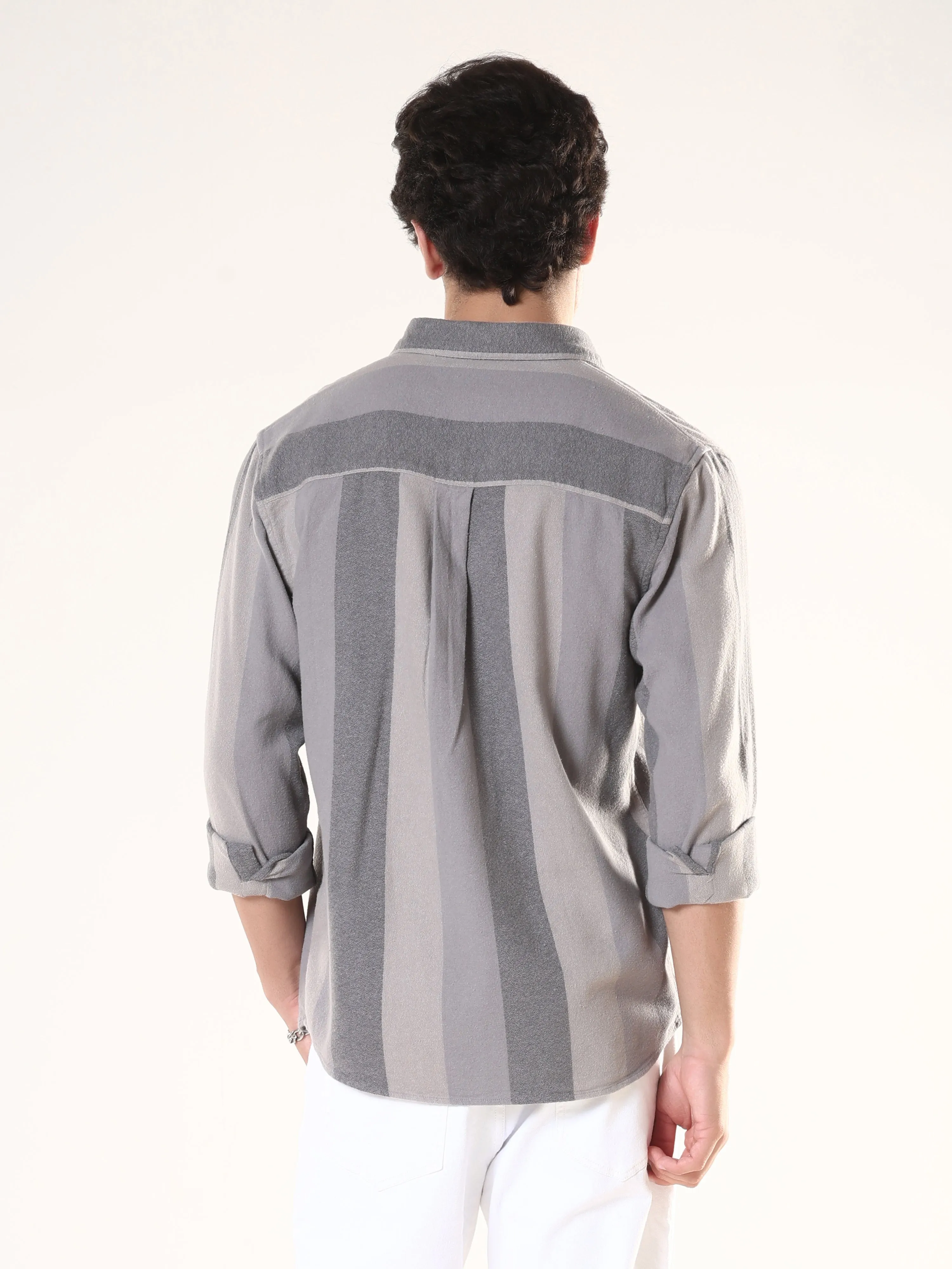 Ambuel - Striped Regular Shirt - Grey
