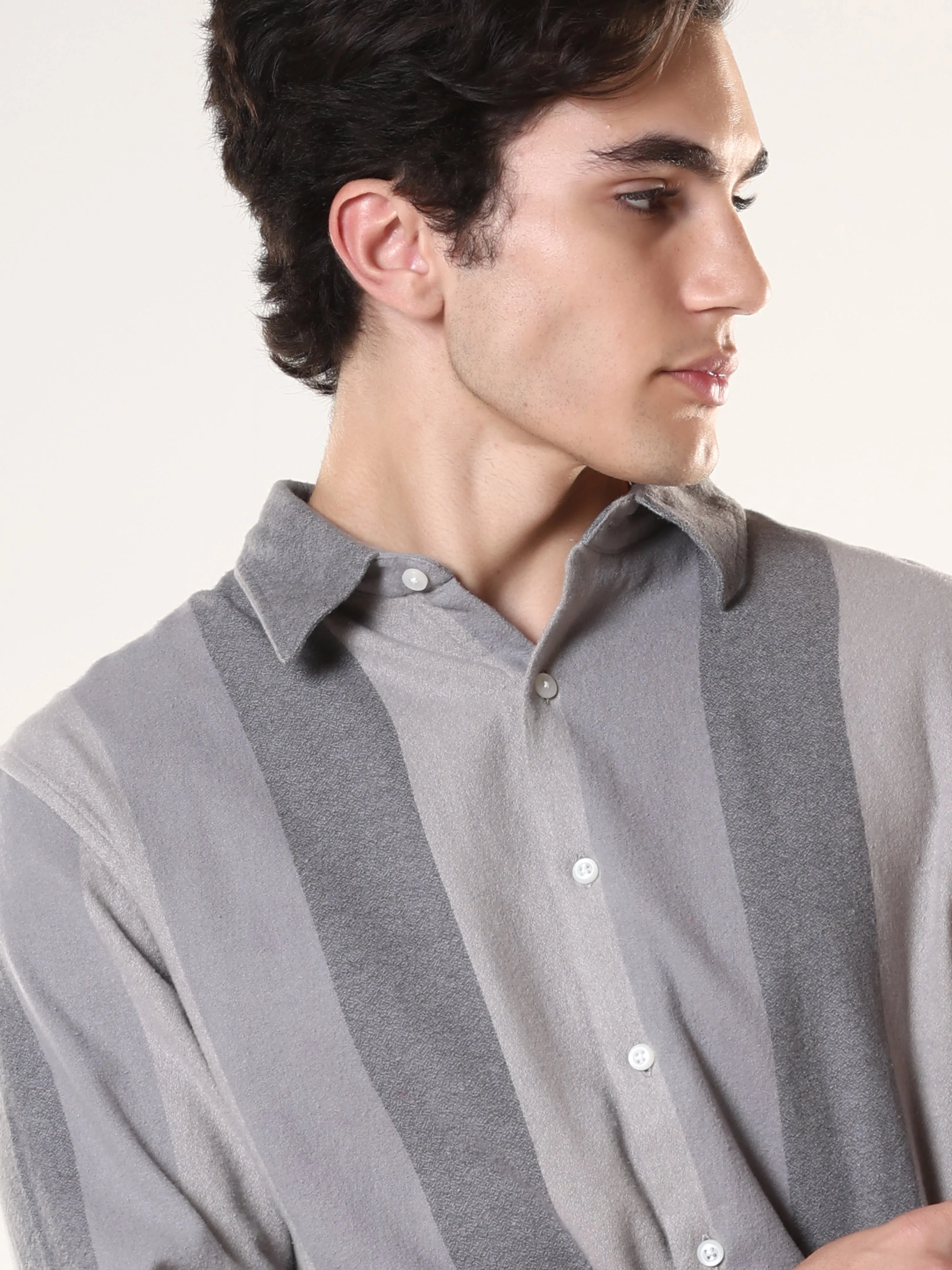 Ambuel - Striped Regular Shirt - Grey