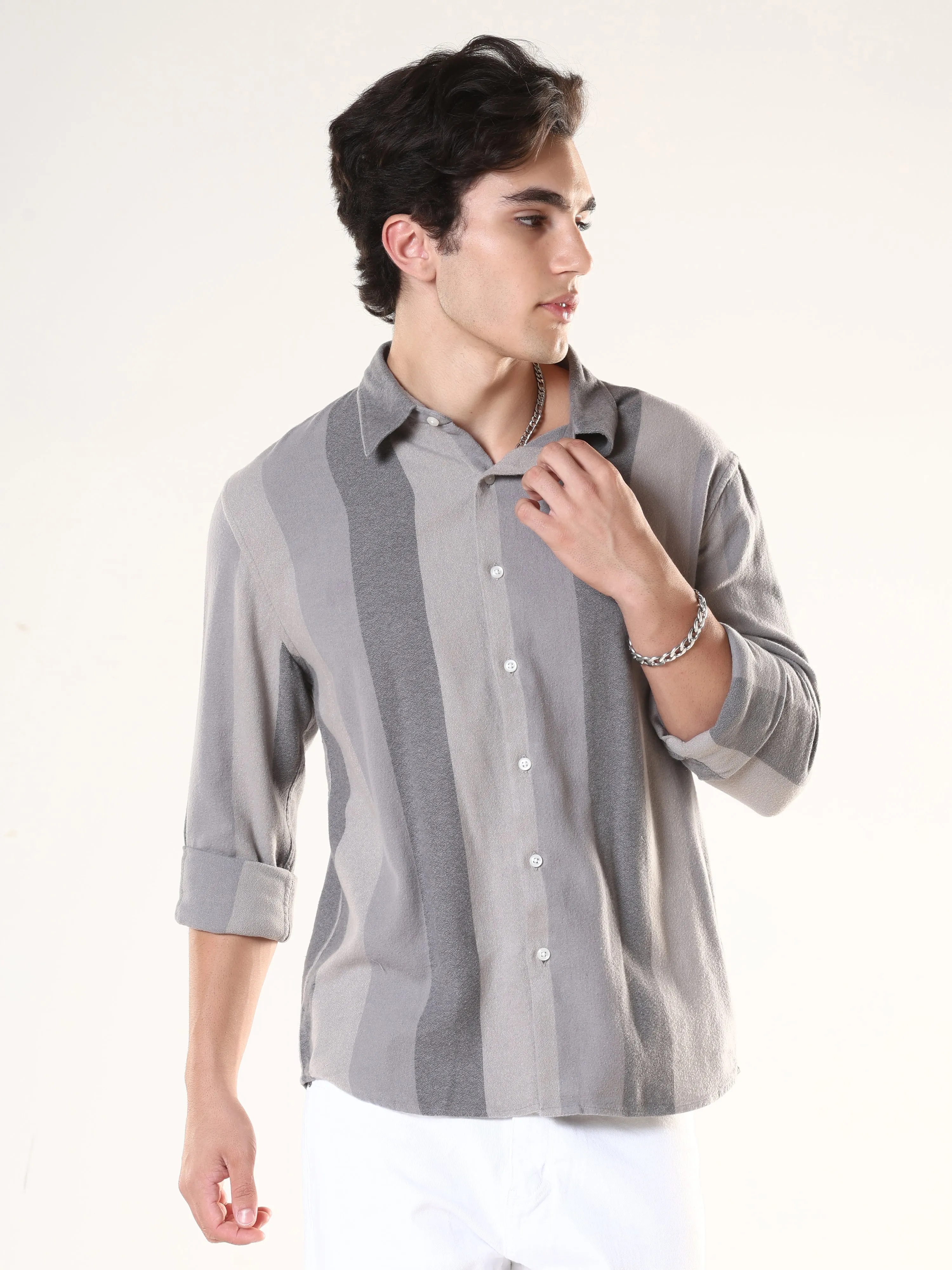 Ambuel - Striped Regular Shirt - Grey