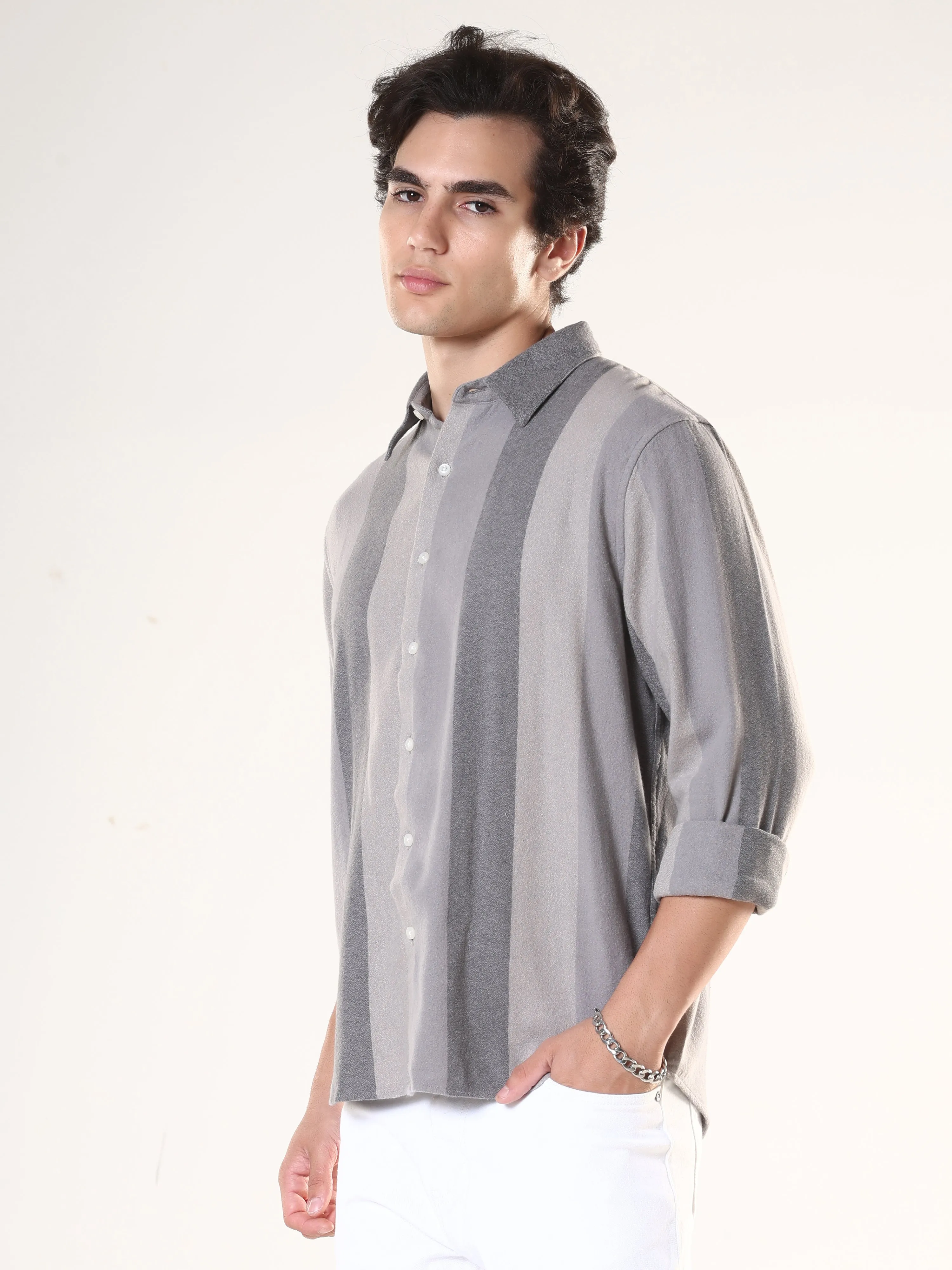 Ambuel - Striped Regular Shirt - Grey
