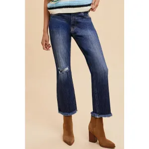 Annie Wear Distressed Raw Hem Straight Leg Cropped Jeans