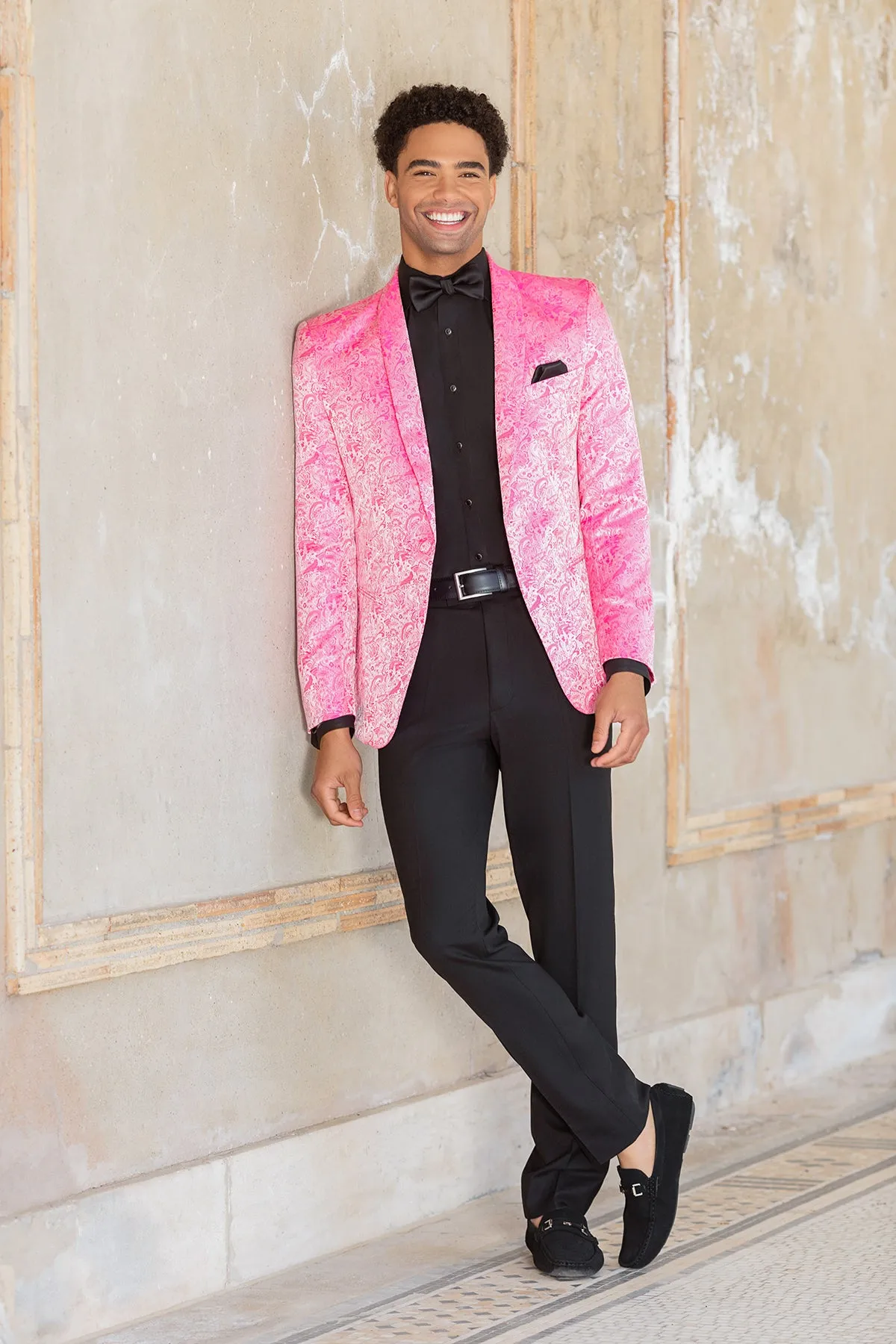 Aria Paisley Shawl lapel Dinner Jacket Tuxedo Rental In Hot Pink