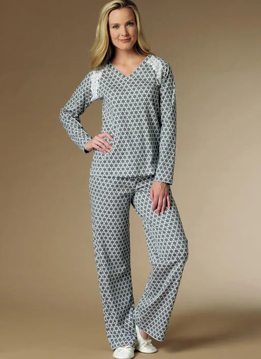B6428 Misses' Robe, Raglan Sleeve Tops and Gown, and Pull-On Pants