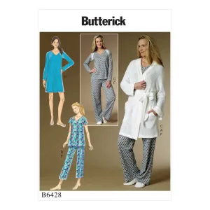 B6428 Misses' Robe, Raglan Sleeve Tops and Gown, and Pull-On Pants