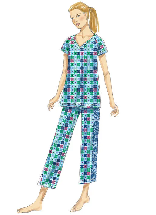 B6428 Misses' Robe, Raglan Sleeve Tops and Gown, and Pull-On Pants