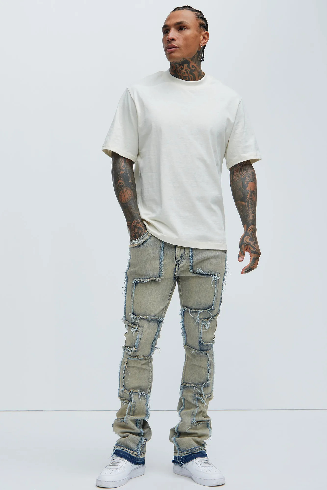Be Square Stacked Skinny Flare Jeans - Light Blue