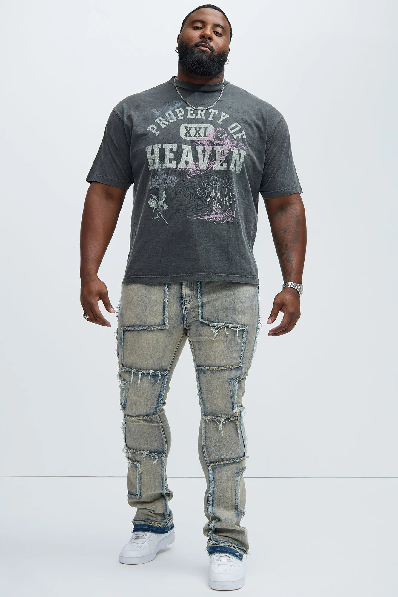 Be Square Stacked Skinny Flare Jeans - Light Blue