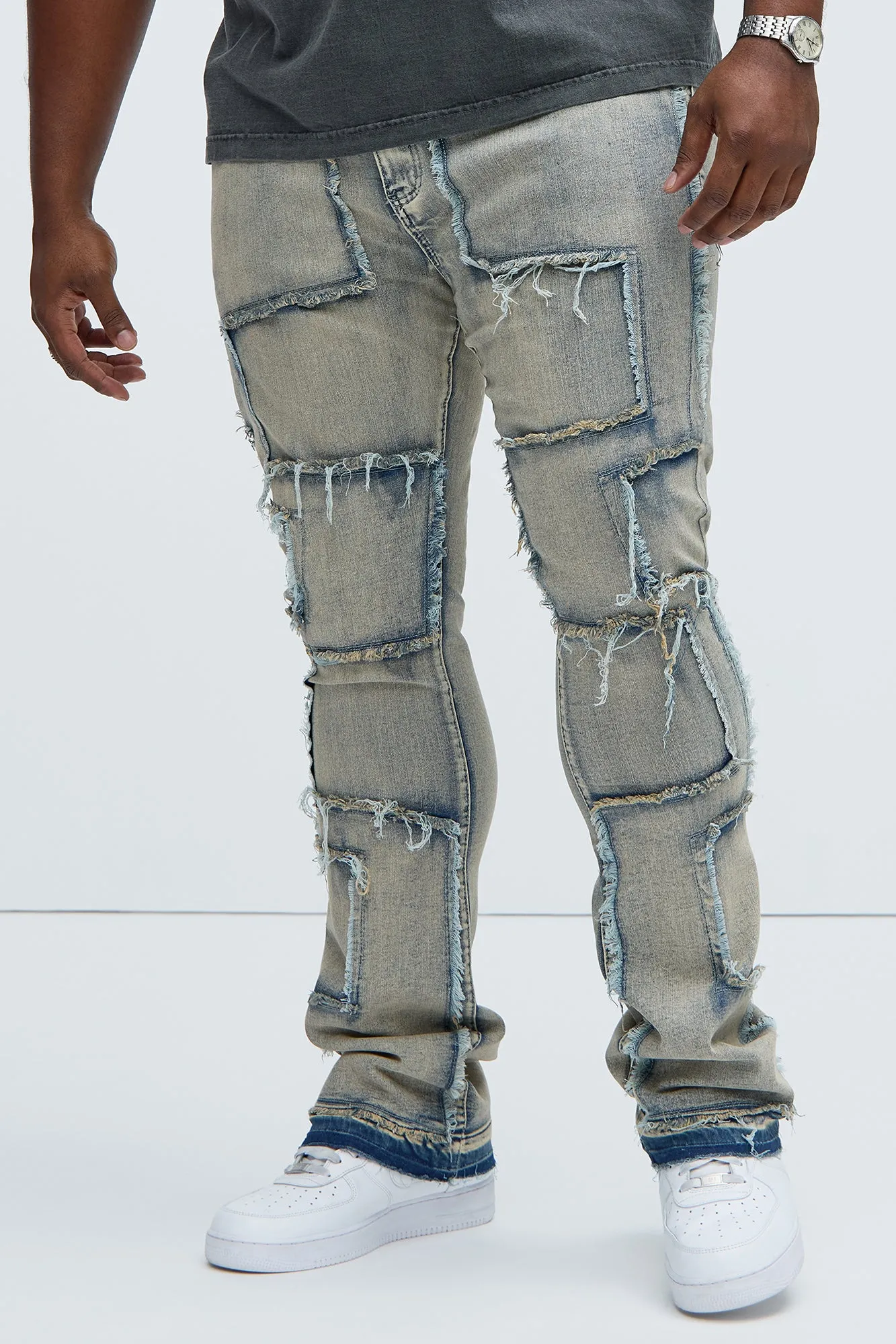 Be Square Stacked Skinny Flare Jeans - Light Blue