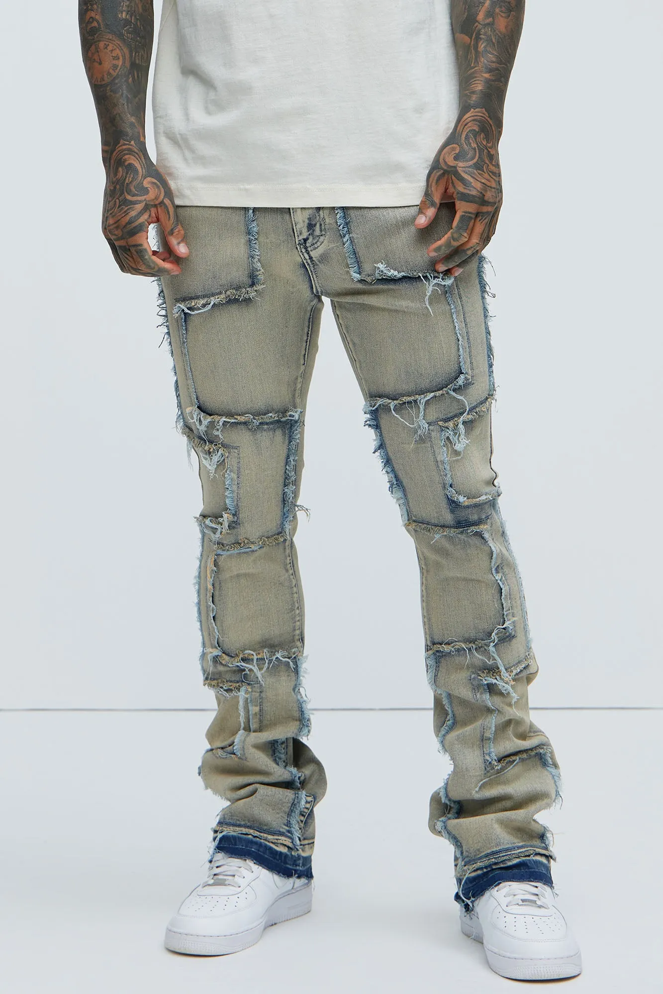 Be Square Stacked Skinny Flare Jeans - Light Blue