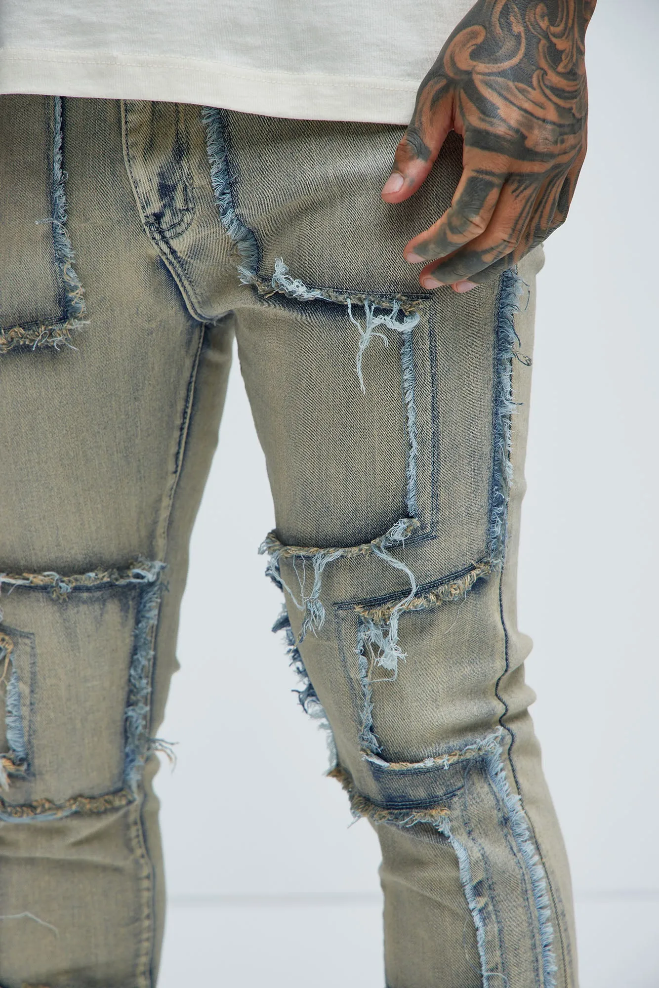 Be Square Stacked Skinny Flare Jeans - Light Blue