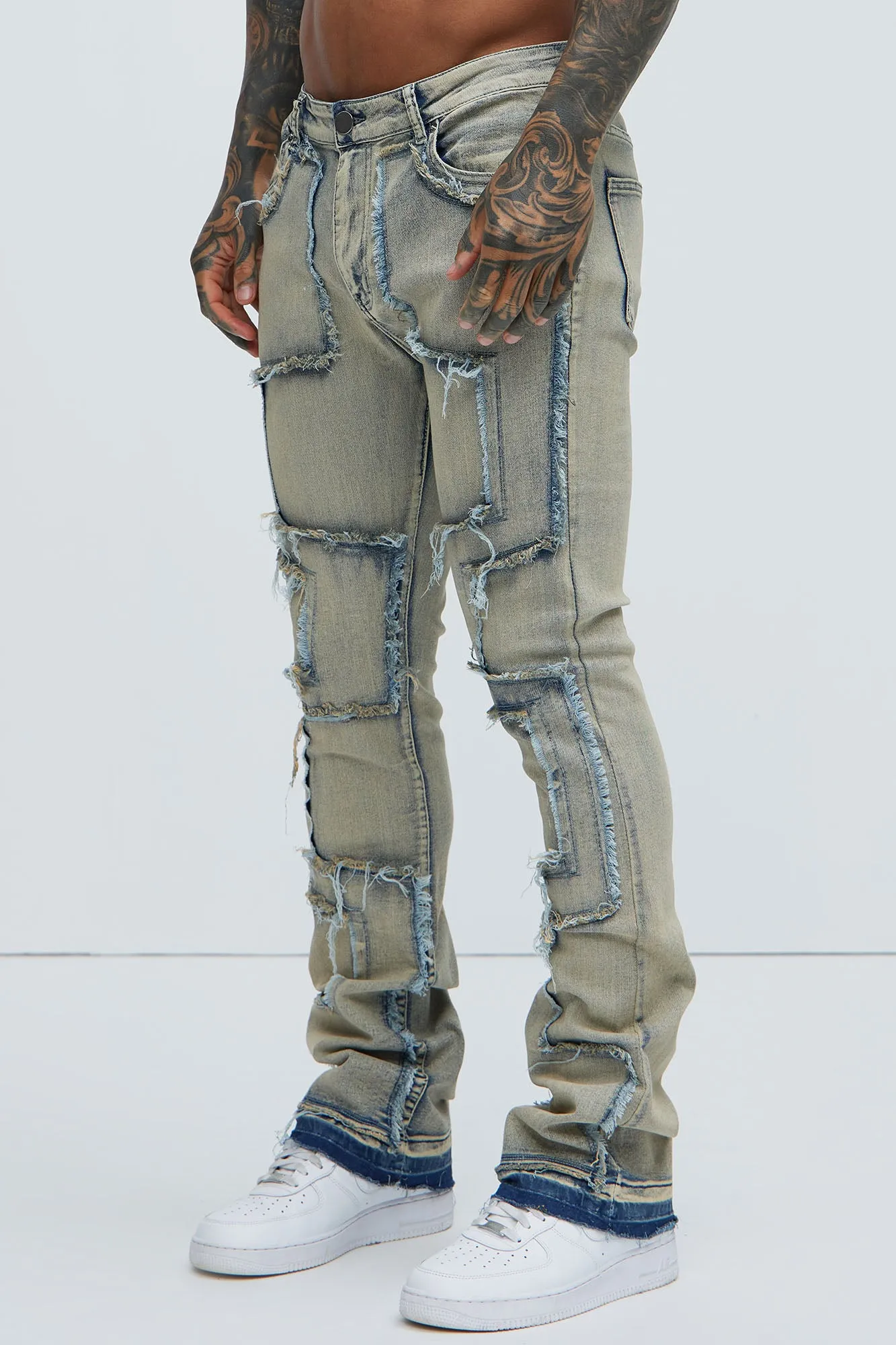 Be Square Stacked Skinny Flare Jeans - Light Blue
