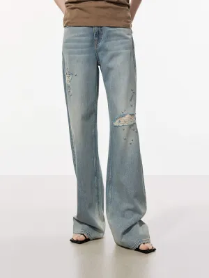 Beading Detail Ripped Jeans