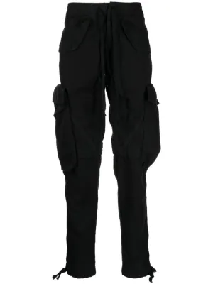 BLACK 34 GL FLEECE DRAWSTRING-WAIST COTTON CARGO TROUSERS