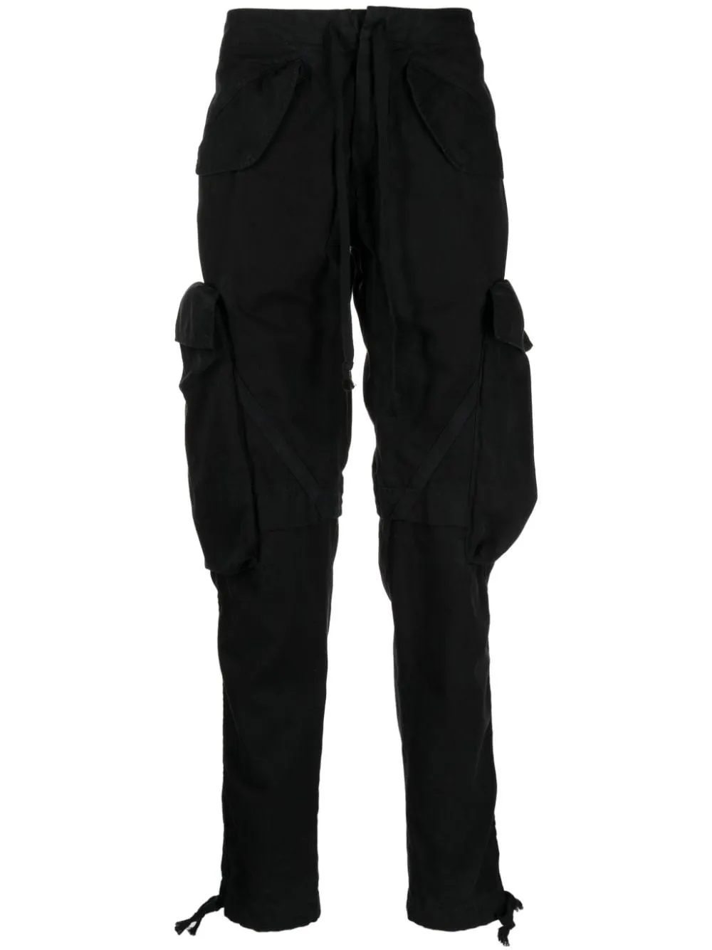 BLACK 34 GL FLEECE DRAWSTRING-WAIST COTTON CARGO TROUSERS