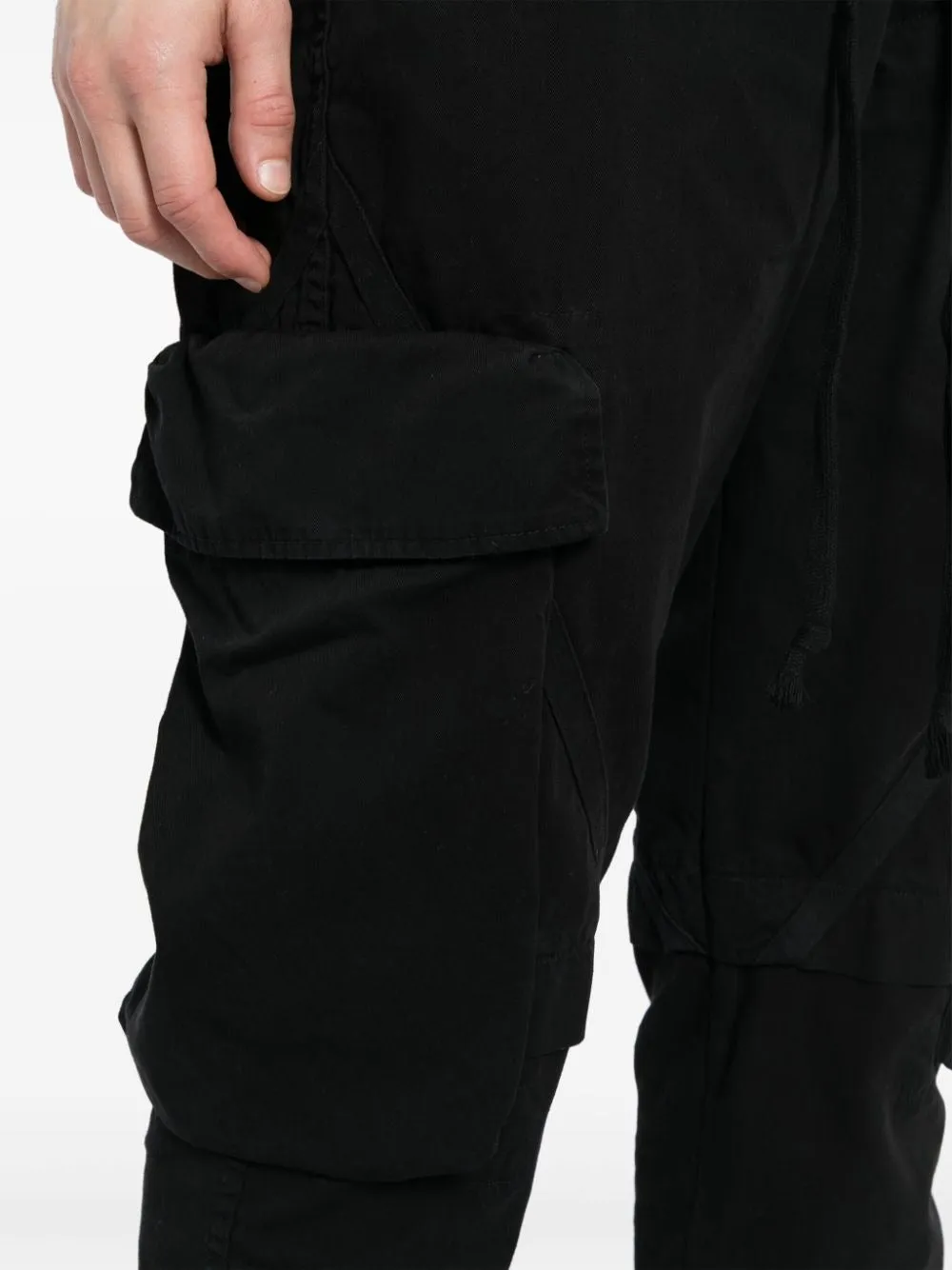 BLACK 34 GL FLEECE DRAWSTRING-WAIST COTTON CARGO TROUSERS