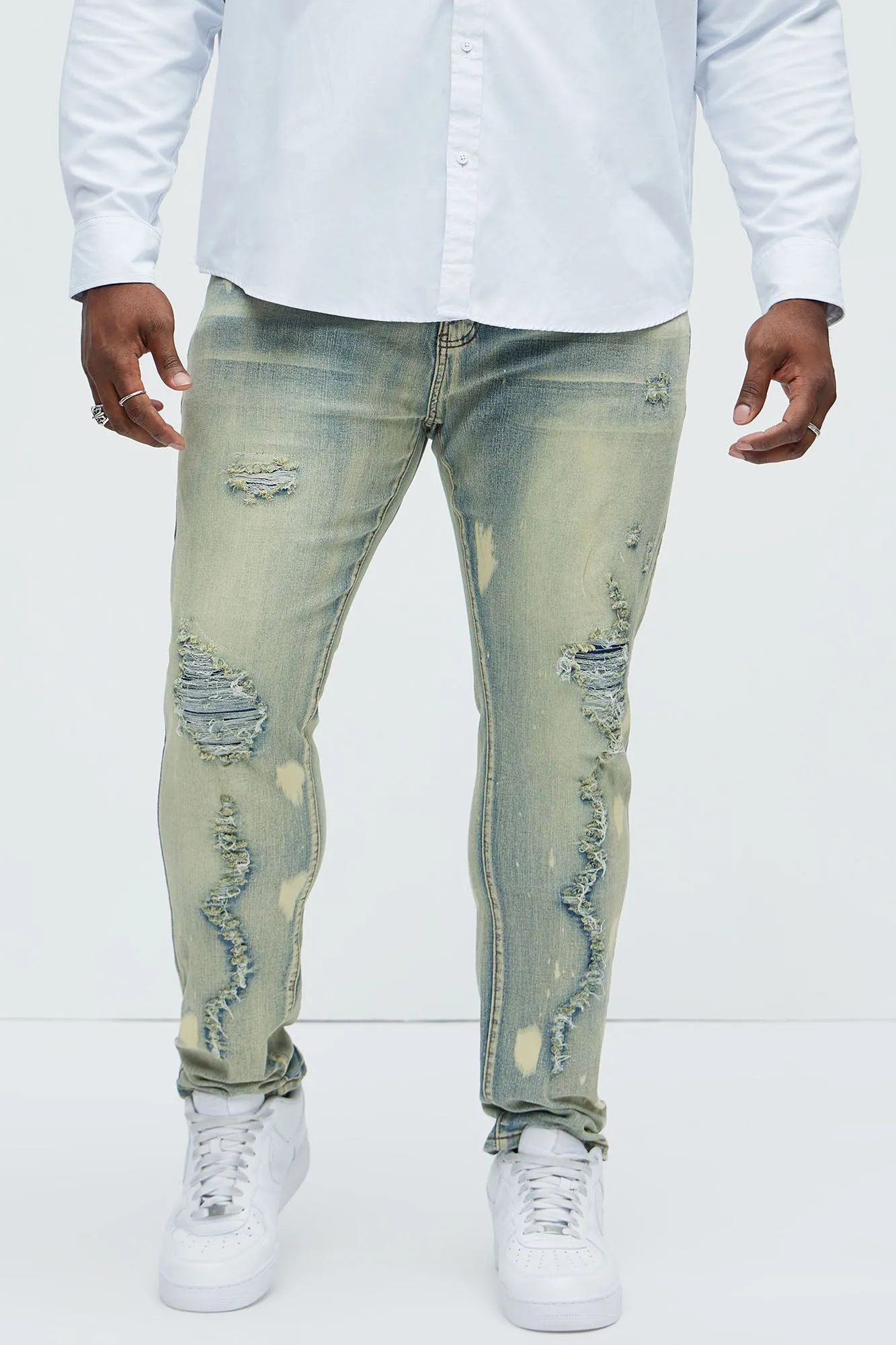 Bleach It With Fray Ripped Stacked Skinny Jeans - Vintage Blue Wash