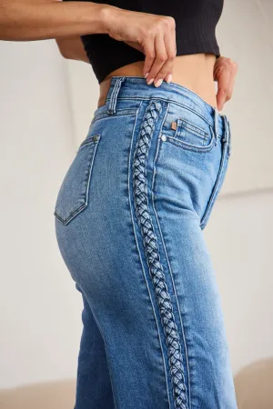 Braid Side Detail Wide Leg Jeans