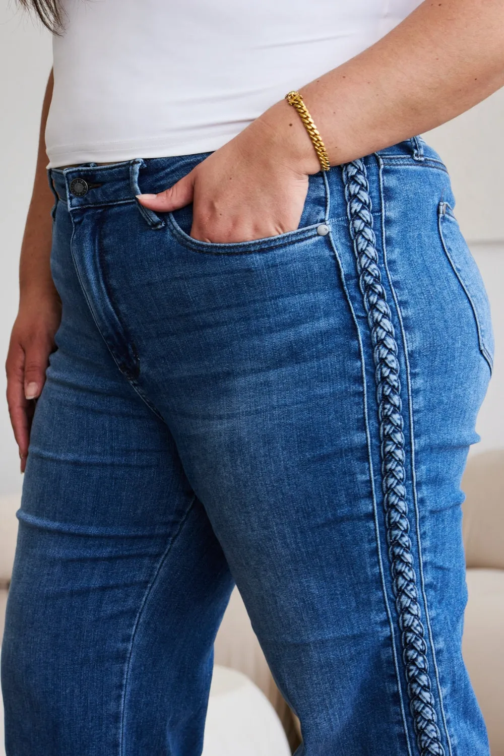 Braid Side Detail Wide Leg Jeans