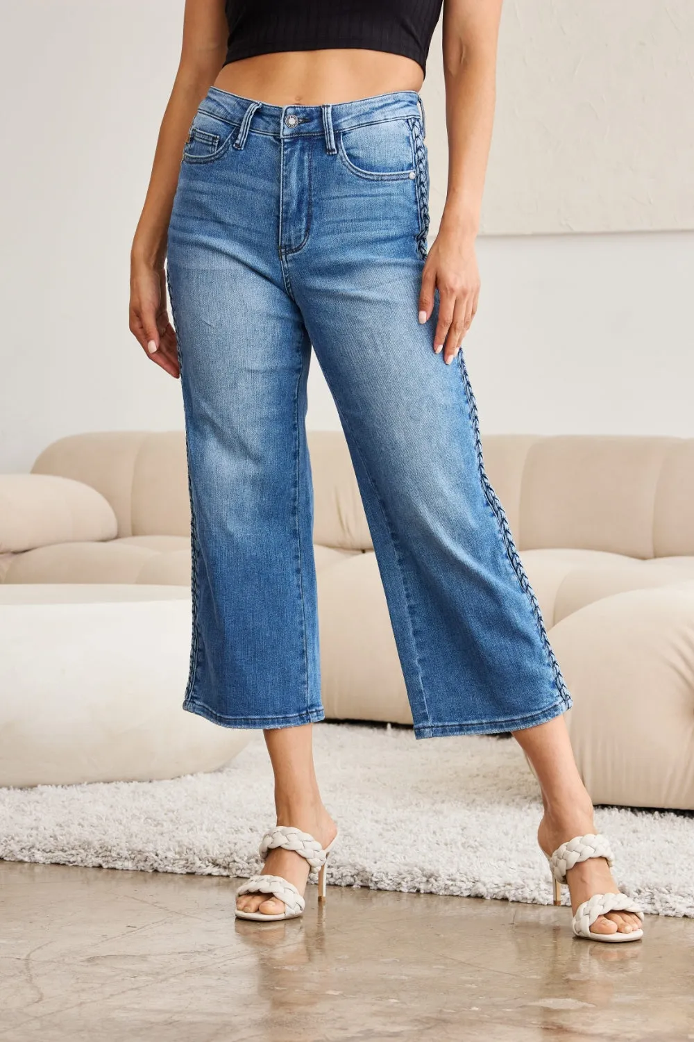 Braid Side Detail Wide Leg Jeans