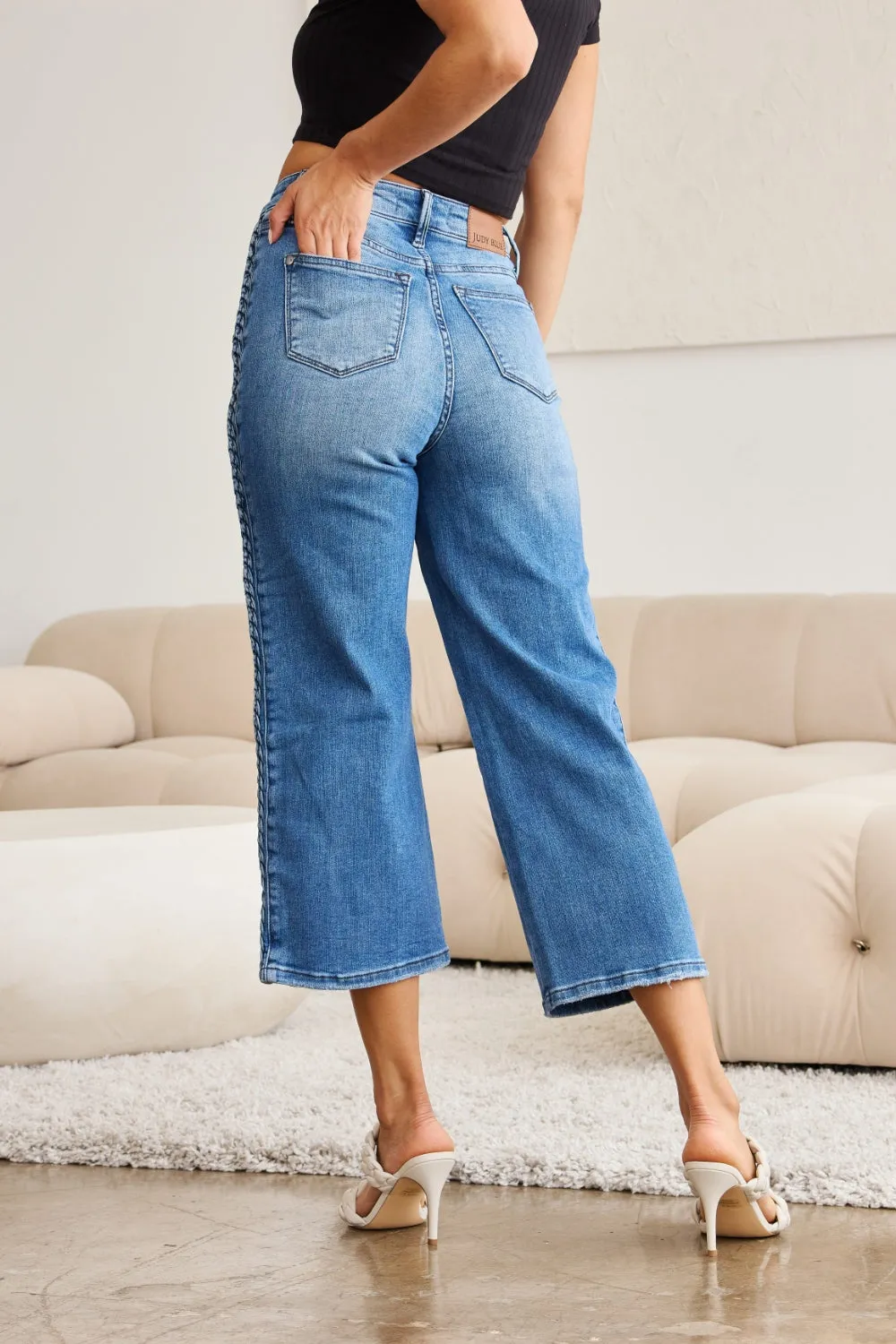 Braid Side Detail Wide Leg Jeans