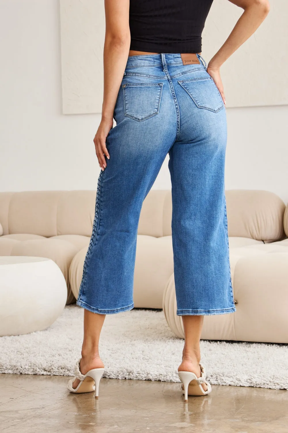 Braid Side Detail Wide Leg Jeans