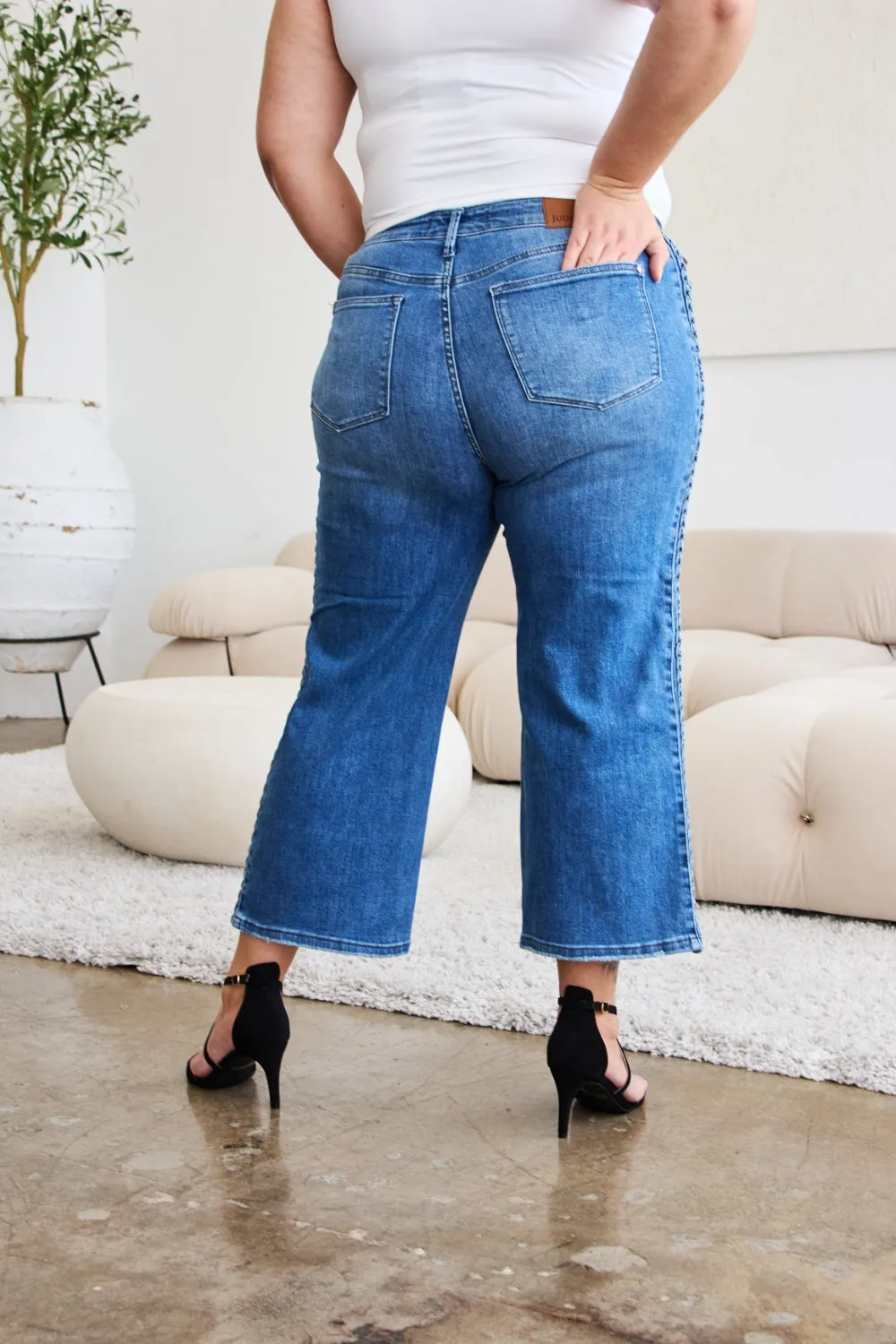 Braid Side Detail Wide Leg Jeans