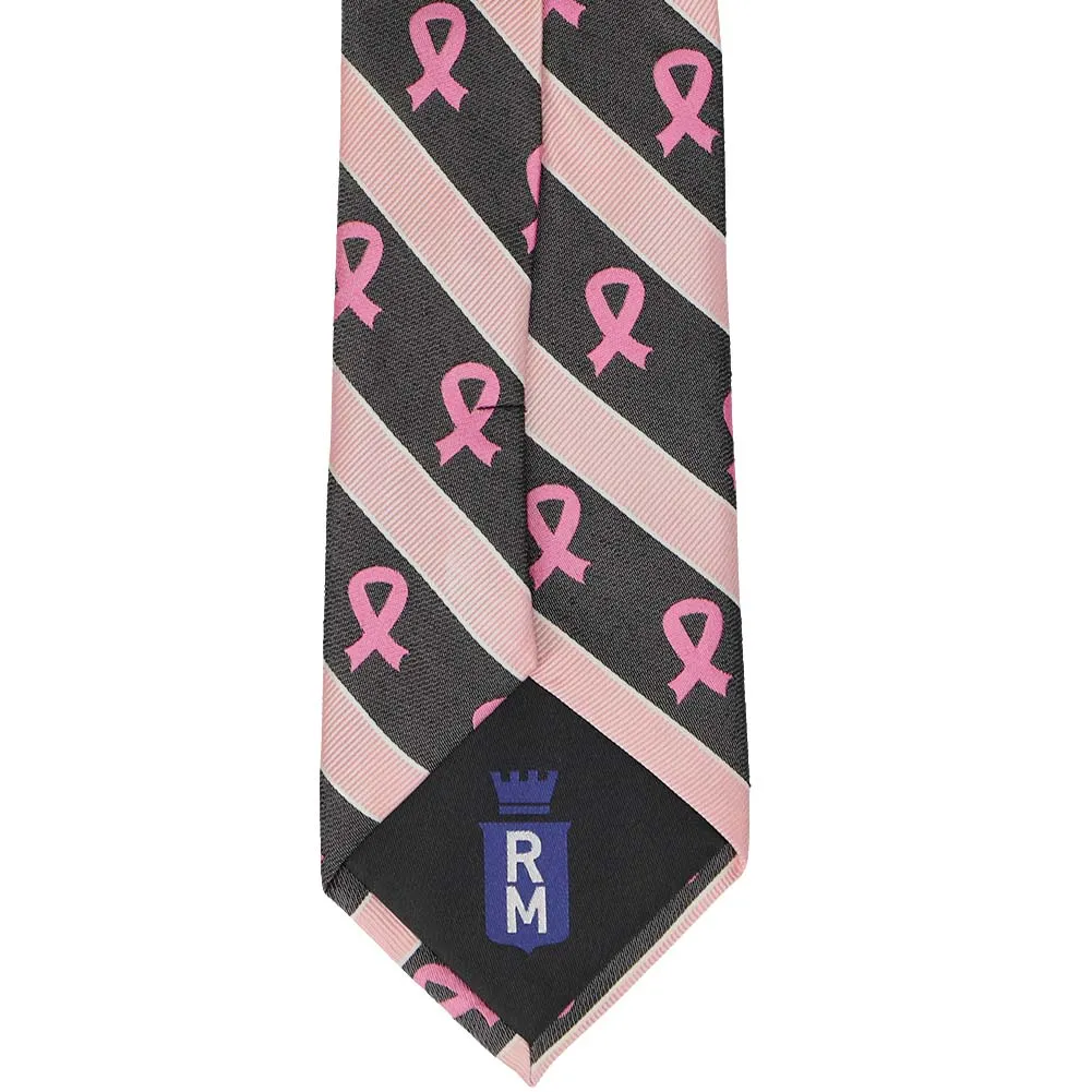 Breast Cancer Awareness Striped Cotton/Silk Extra Long Tie in Black