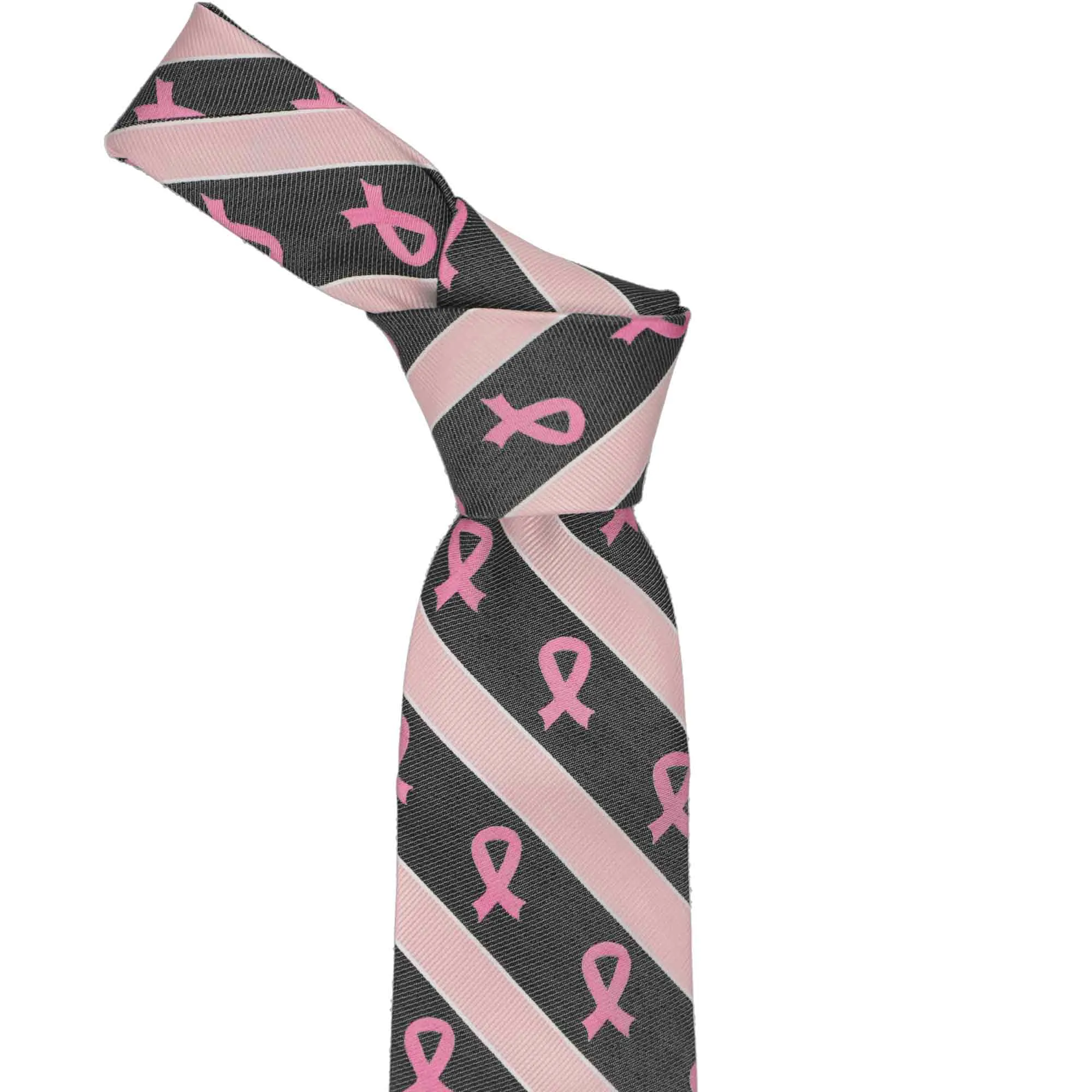 Breast Cancer Awareness Striped Cotton/Silk Extra Long Tie in Black