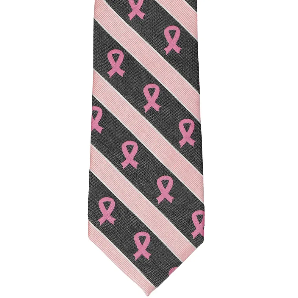 Breast Cancer Awareness Striped Cotton/Silk Extra Long Tie in Black