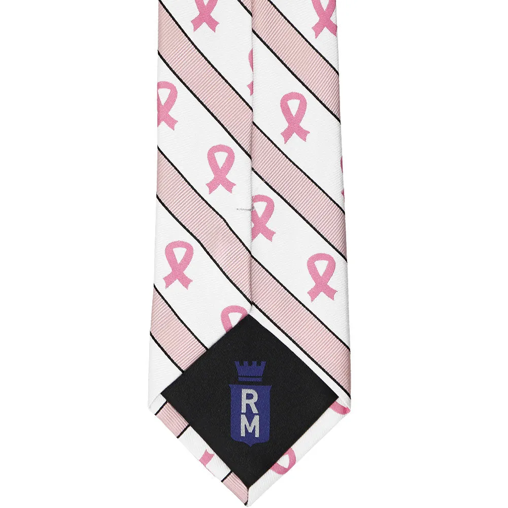 Breast Cancer Awareness Striped Cotton/Silk Tie in White