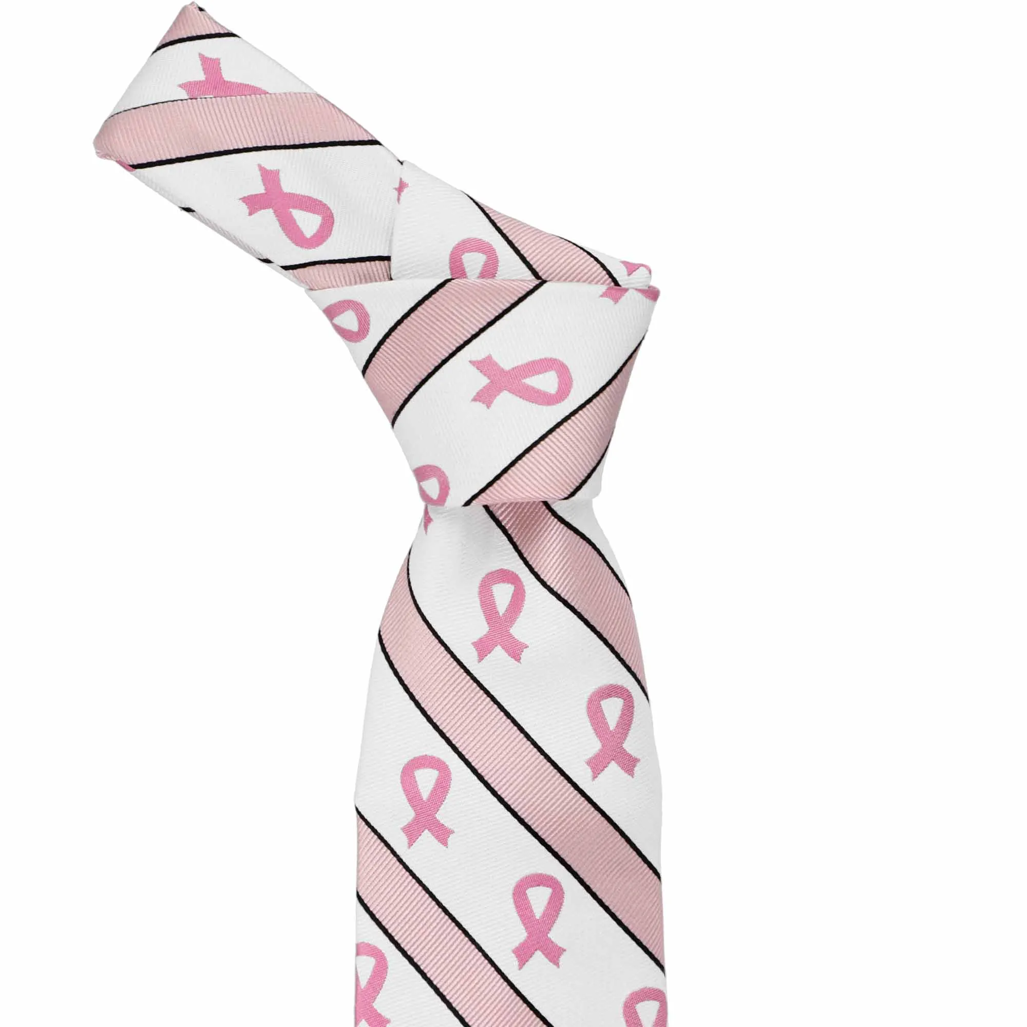 Breast Cancer Awareness Striped Cotton/Silk Tie in White