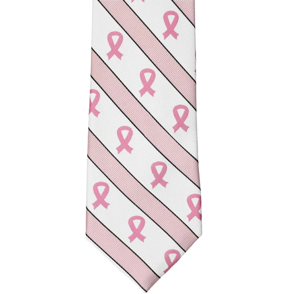 Breast Cancer Awareness Striped Cotton/Silk Tie in White