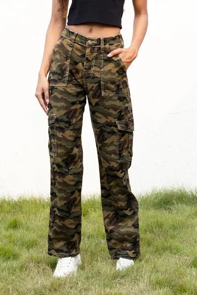 Camo Utility Straight Leg Cargo Trousers