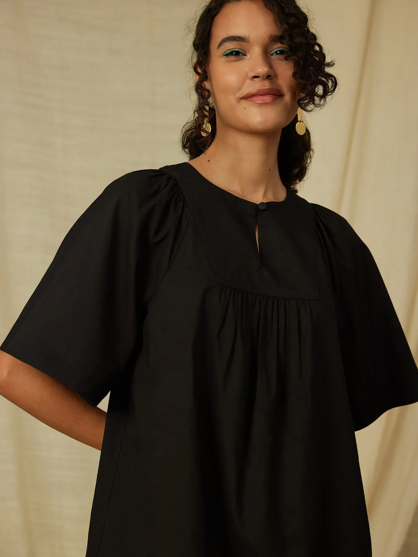 Cotton Gathered Top - Black