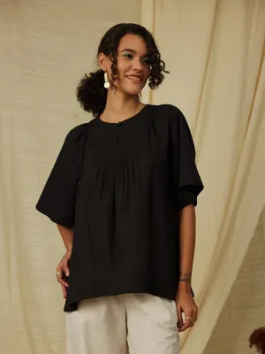 Cotton Gathered Top - Black