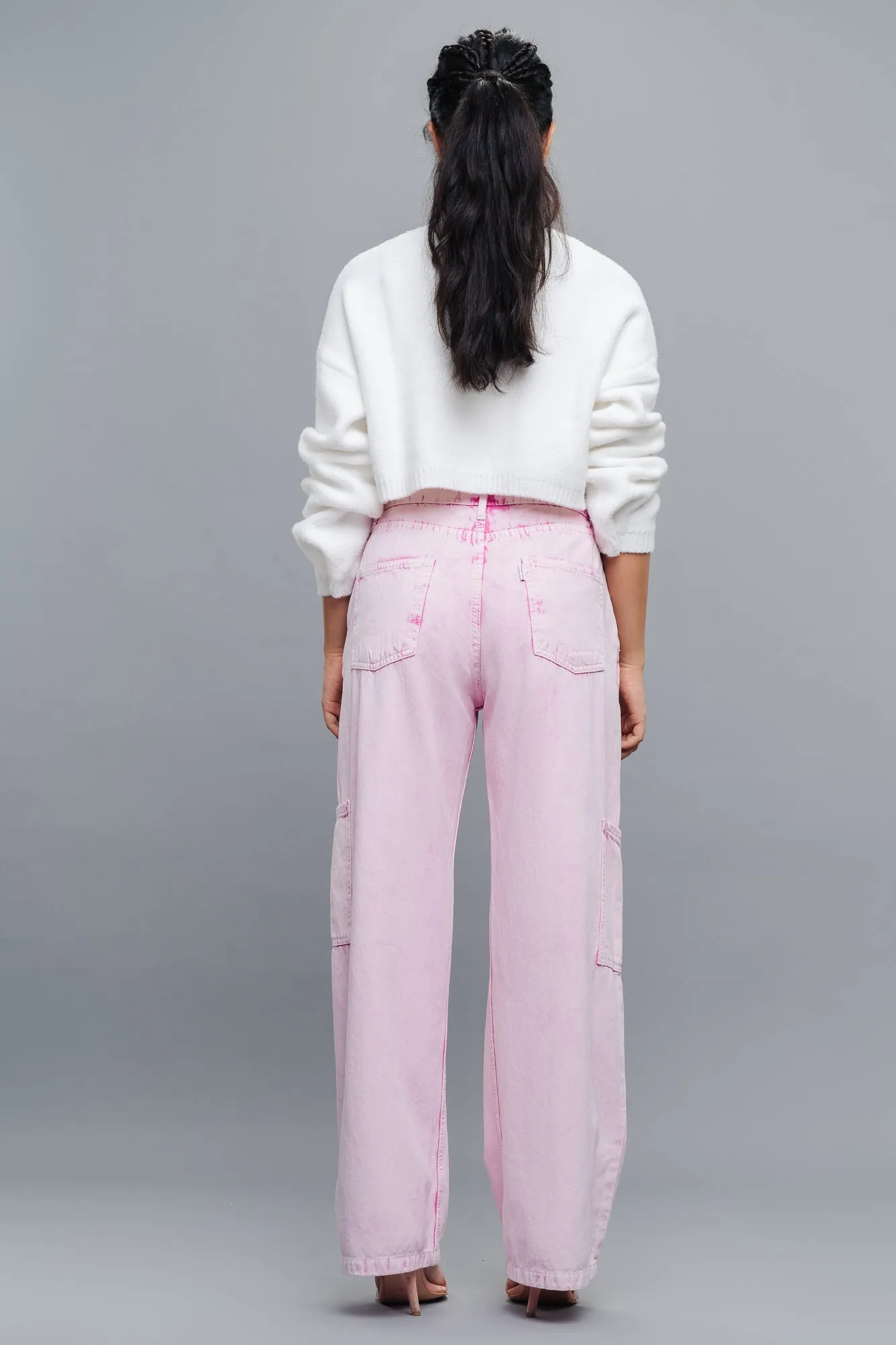 Crepe Pink Cargo Jeans