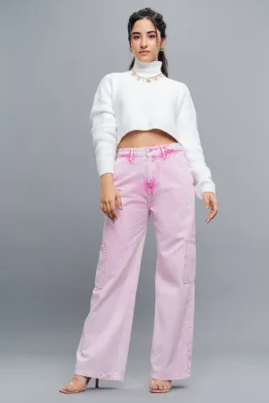 Crepe Pink Cargo Jeans