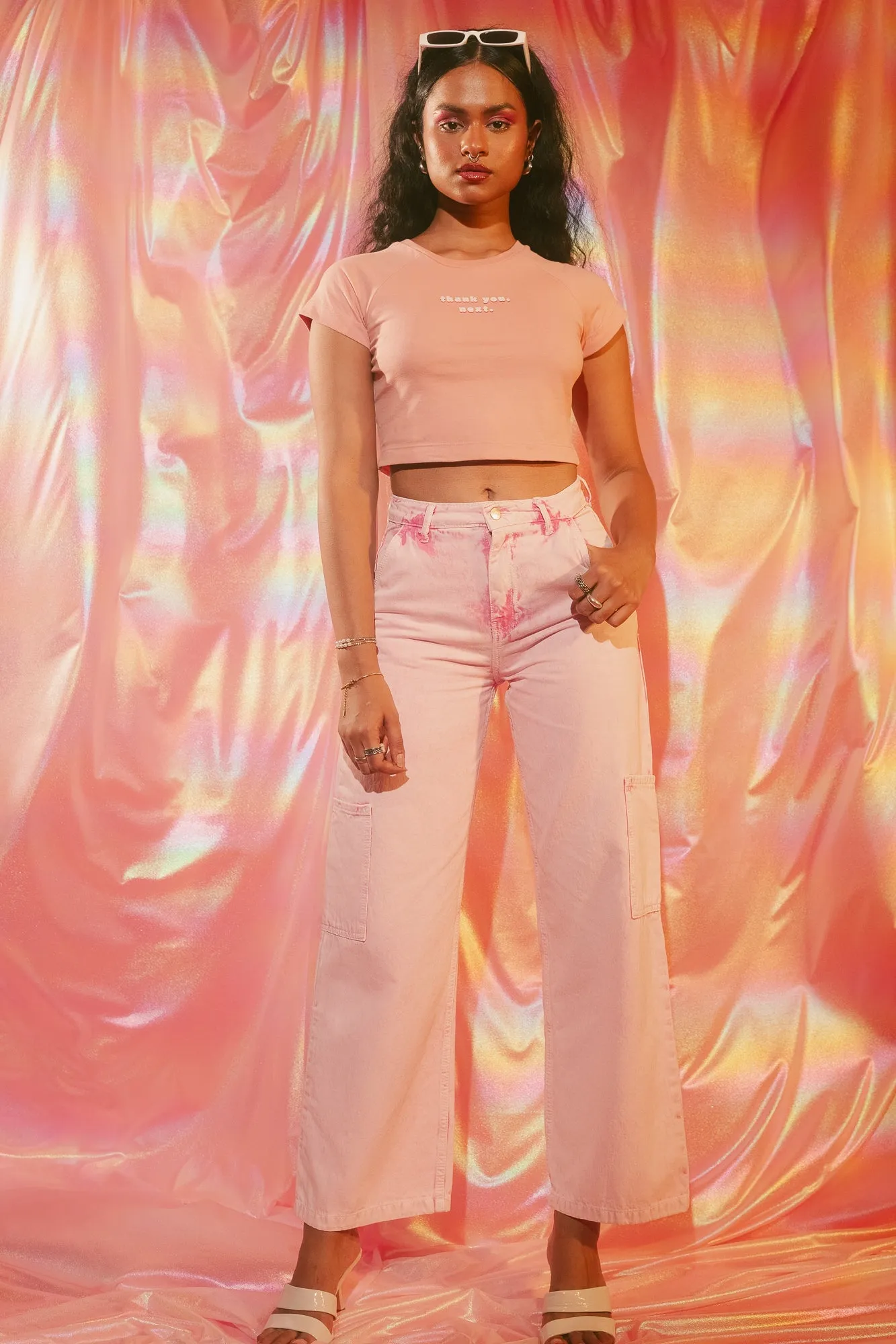 Crepe Pink Cargo Jeans