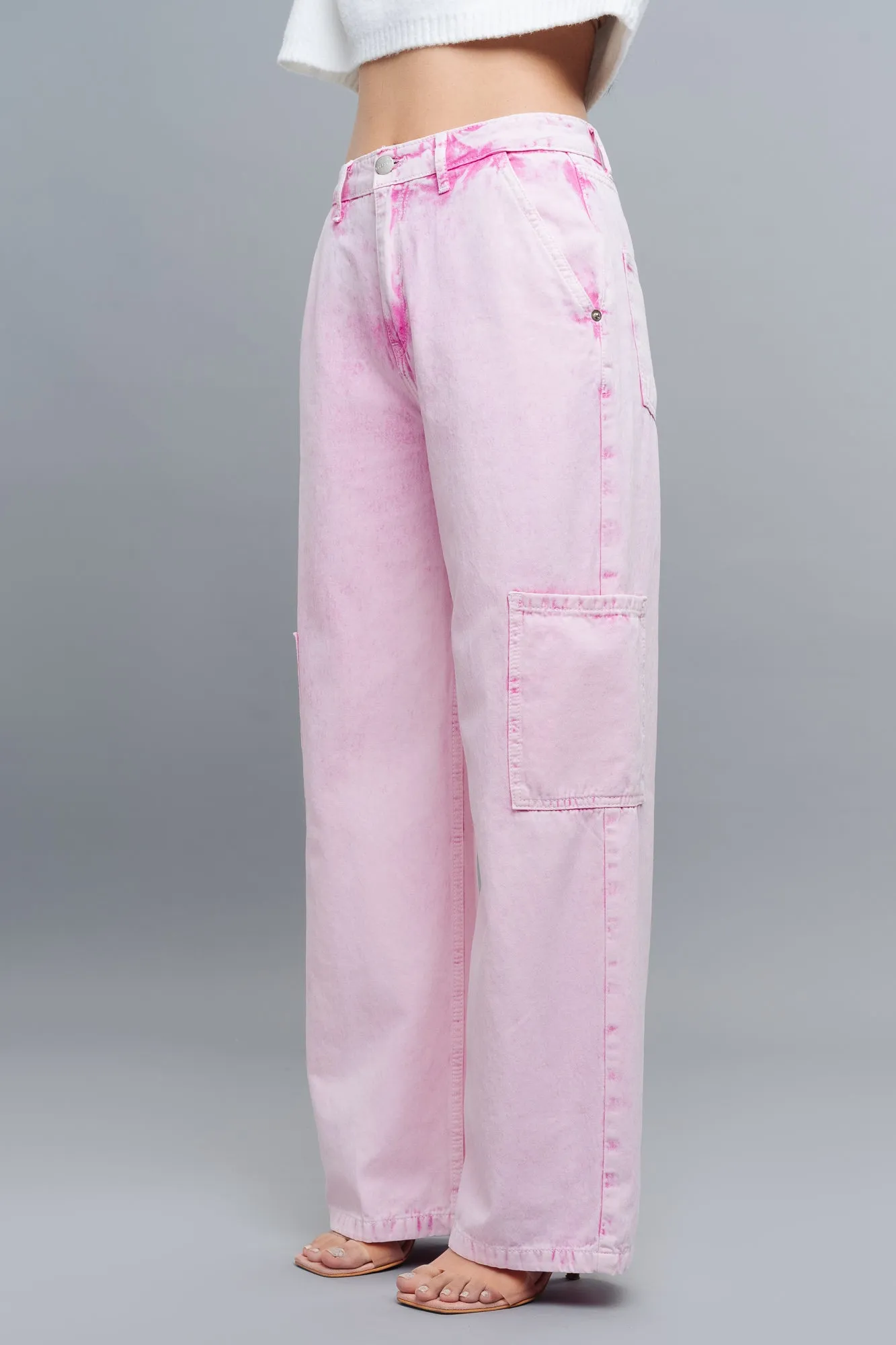 Crepe Pink Cargo Jeans
