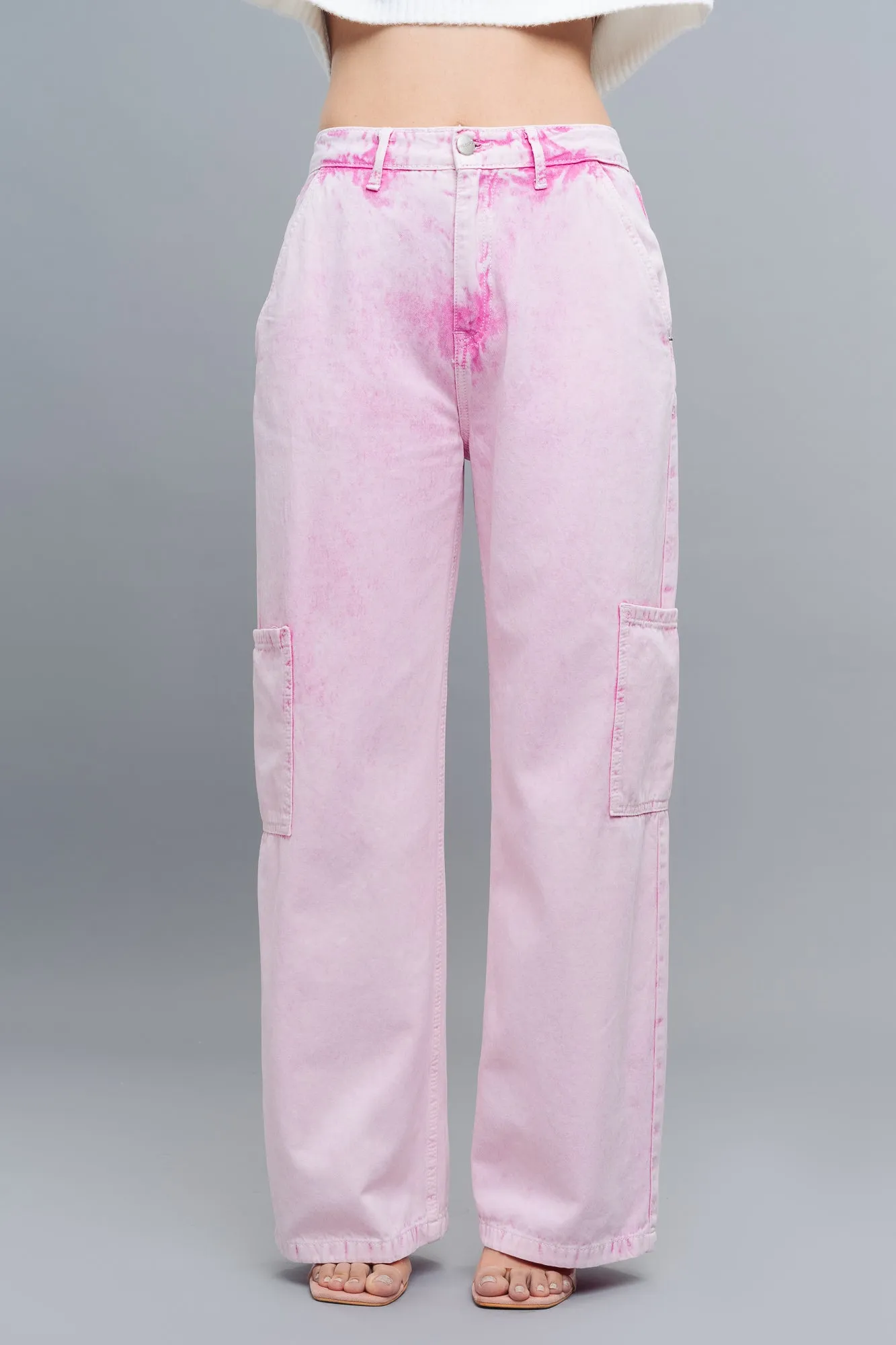 Crepe Pink Cargo Jeans