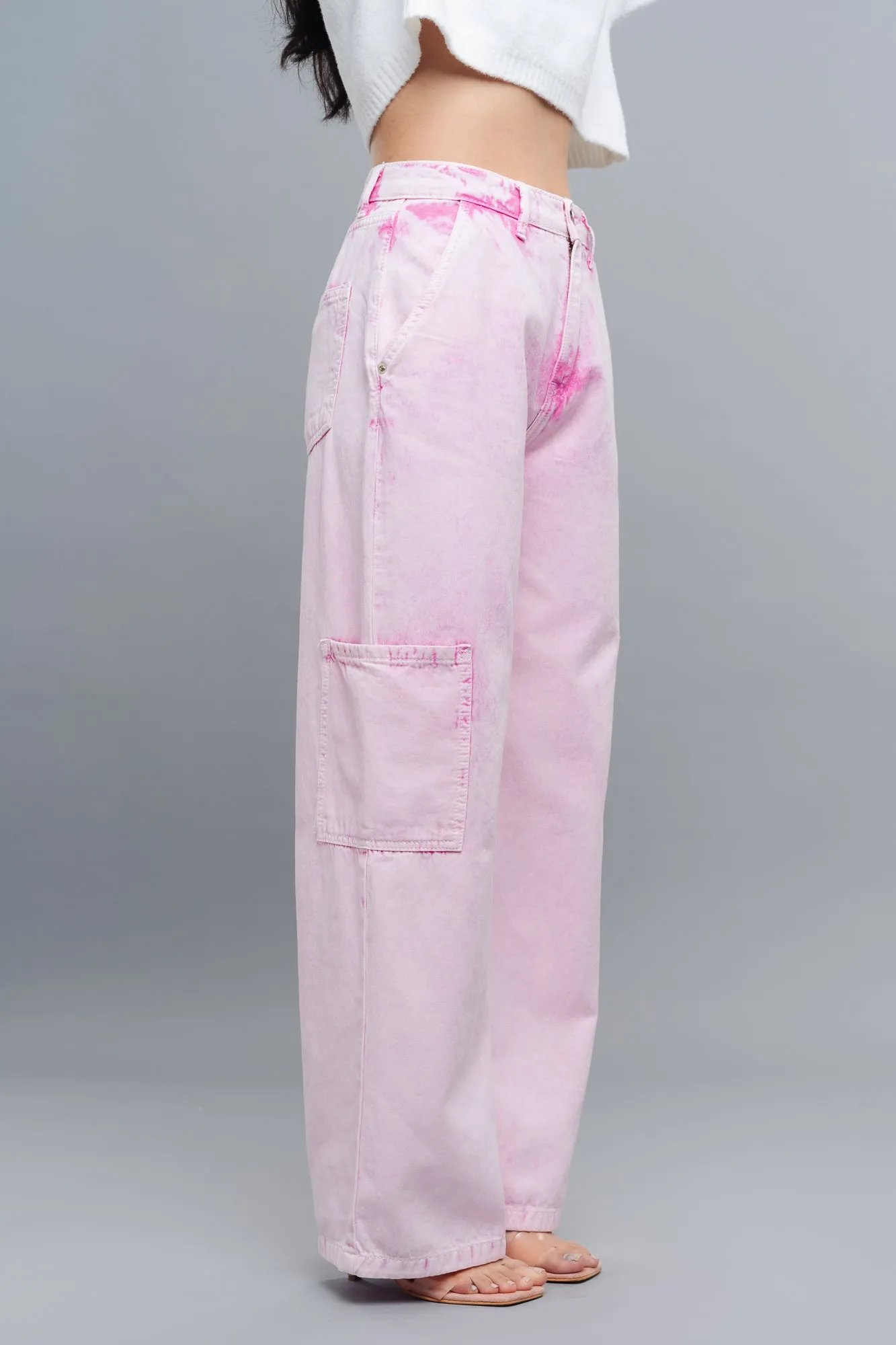 Crepe Pink Cargo Jeans