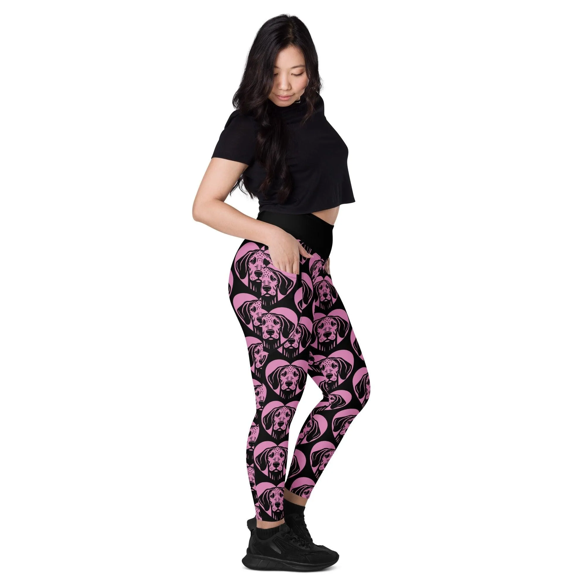 DOG BREED LEGGINGS with pockets - AMERICAN LEOPARD HOUND - HERTTAHOUND - pink