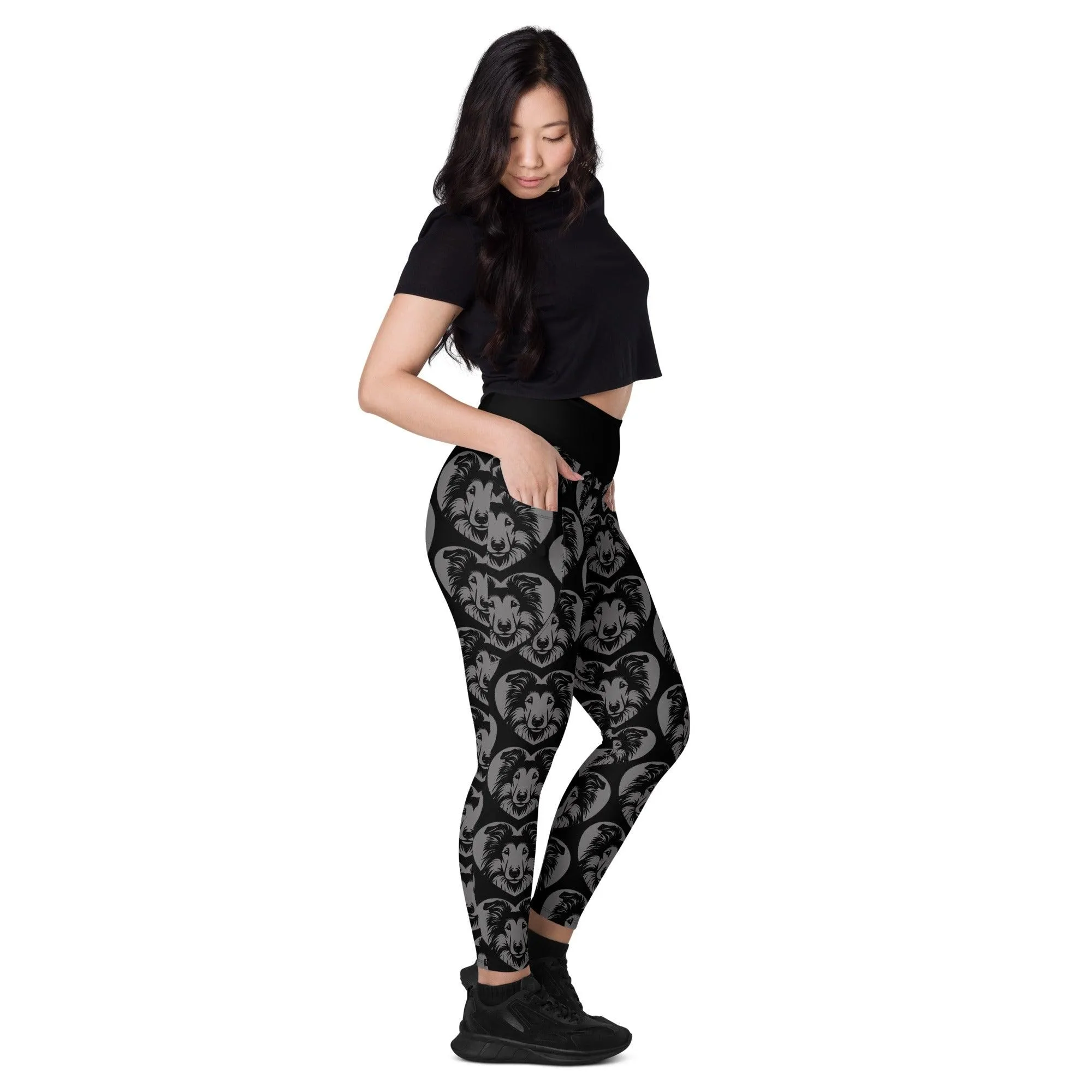 DOG BREED LEGGINGS with pockets - COLLIE - HERTTAHOUND - grey